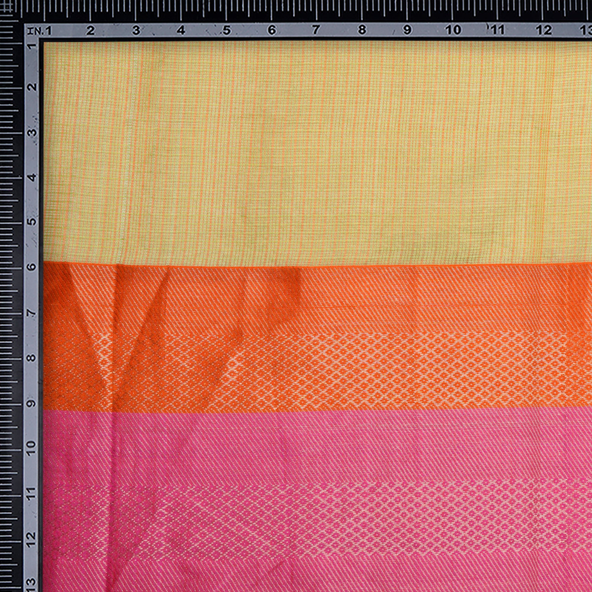 (Pre Cut 1 Mtr )Green-Pink Color Handwoven Kota Silk Fabric with Zari Border