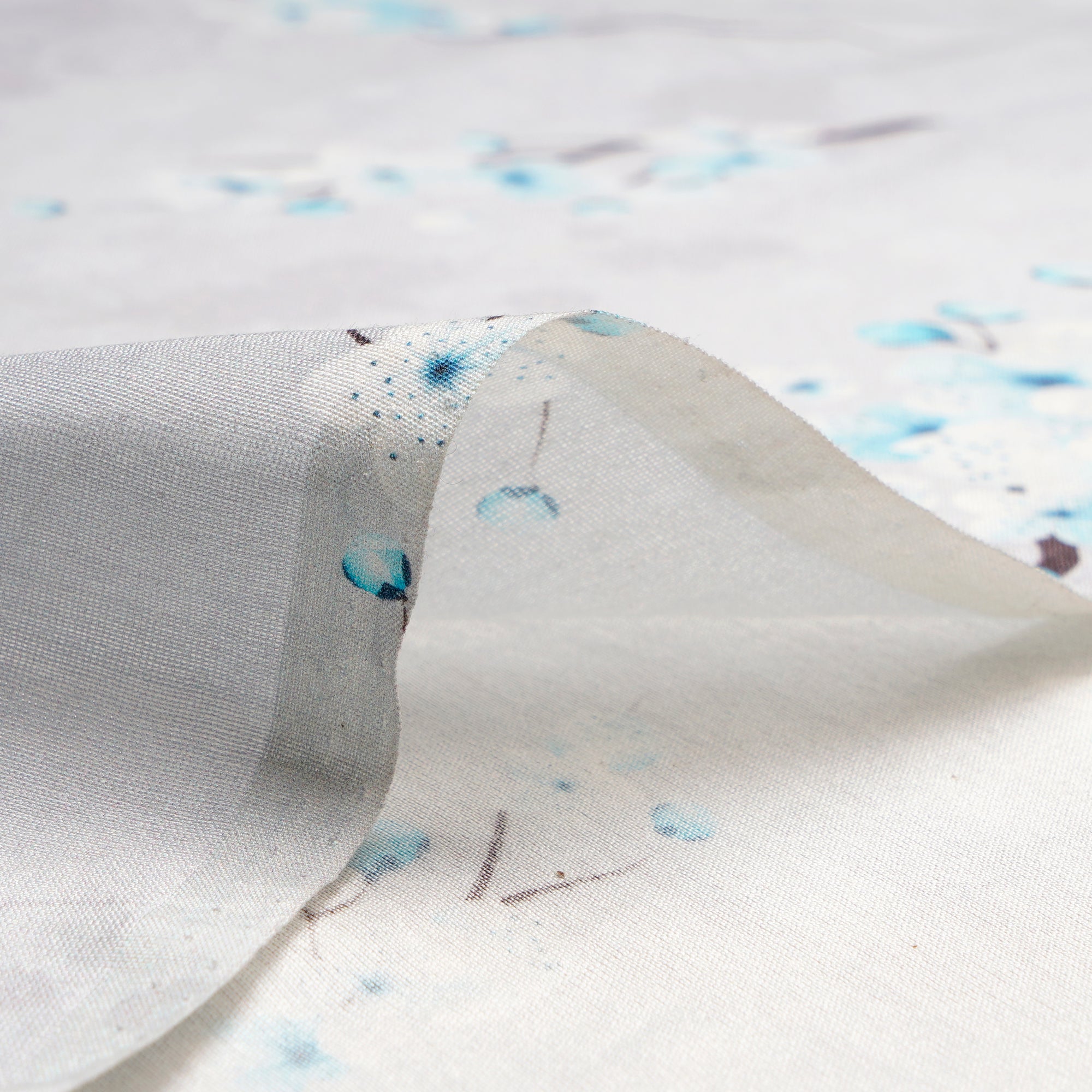 (Pre Cut 1 Mtr ) Blush Blue Color Digital Printed Pure Chanderi Fabric