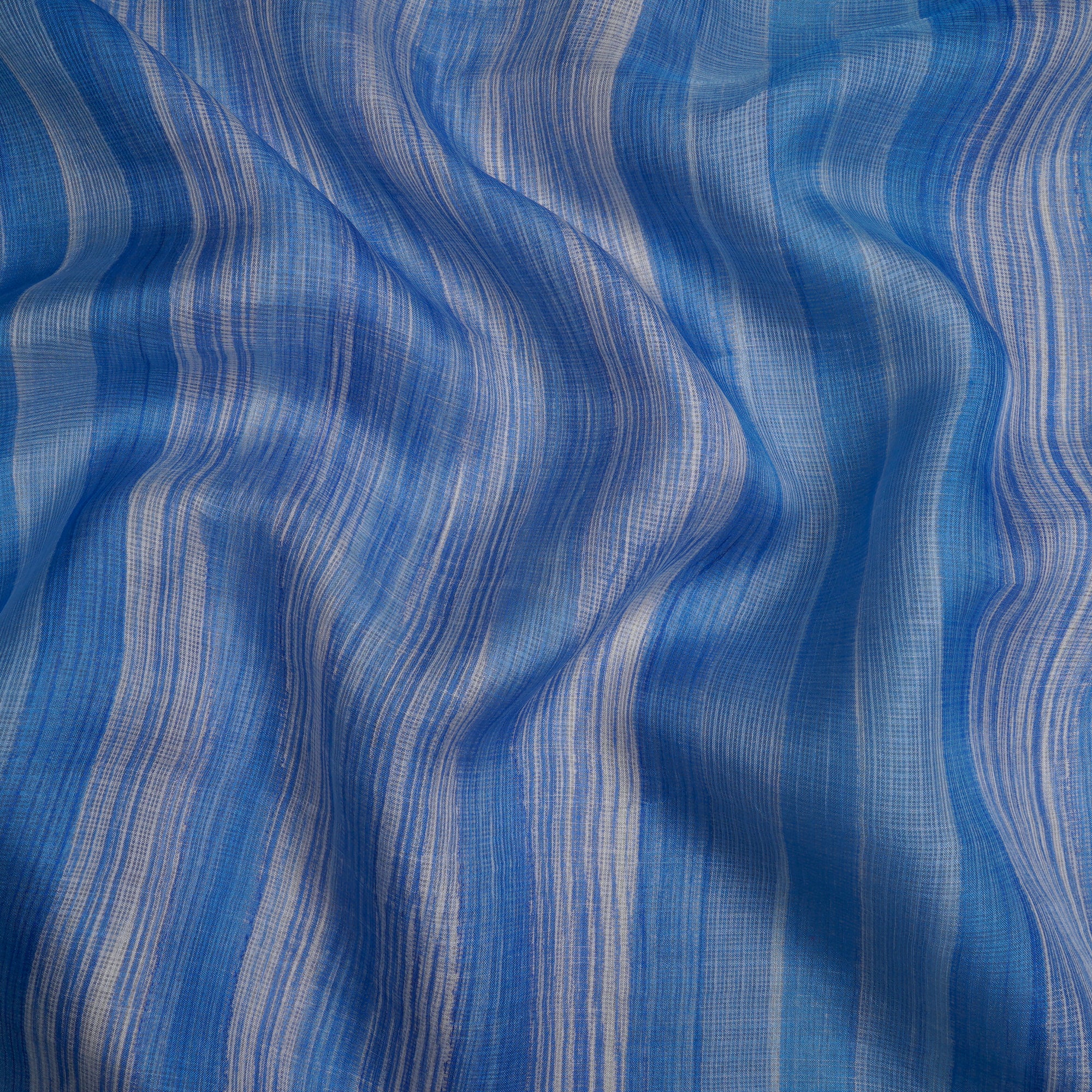 (Pre-Cut 2.25 Mtr)Blue Stripe Pattern Screen Printed Kota Silk Fabric