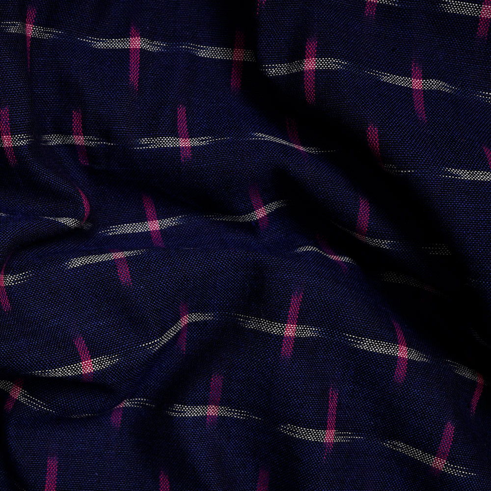 (Pre-Cut 1.00 Mtr)Dark Blue CoWashed Woven Double Ikat Cotton Fabric