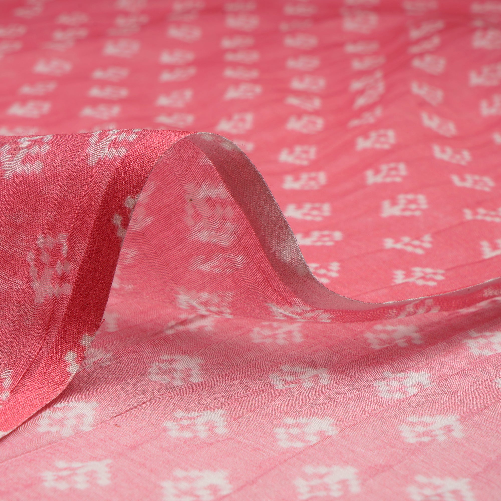 (Pre-Cut 1.30 Mtr)Baby Pink All Over Pattern Digital Print-Chanderi Fabric