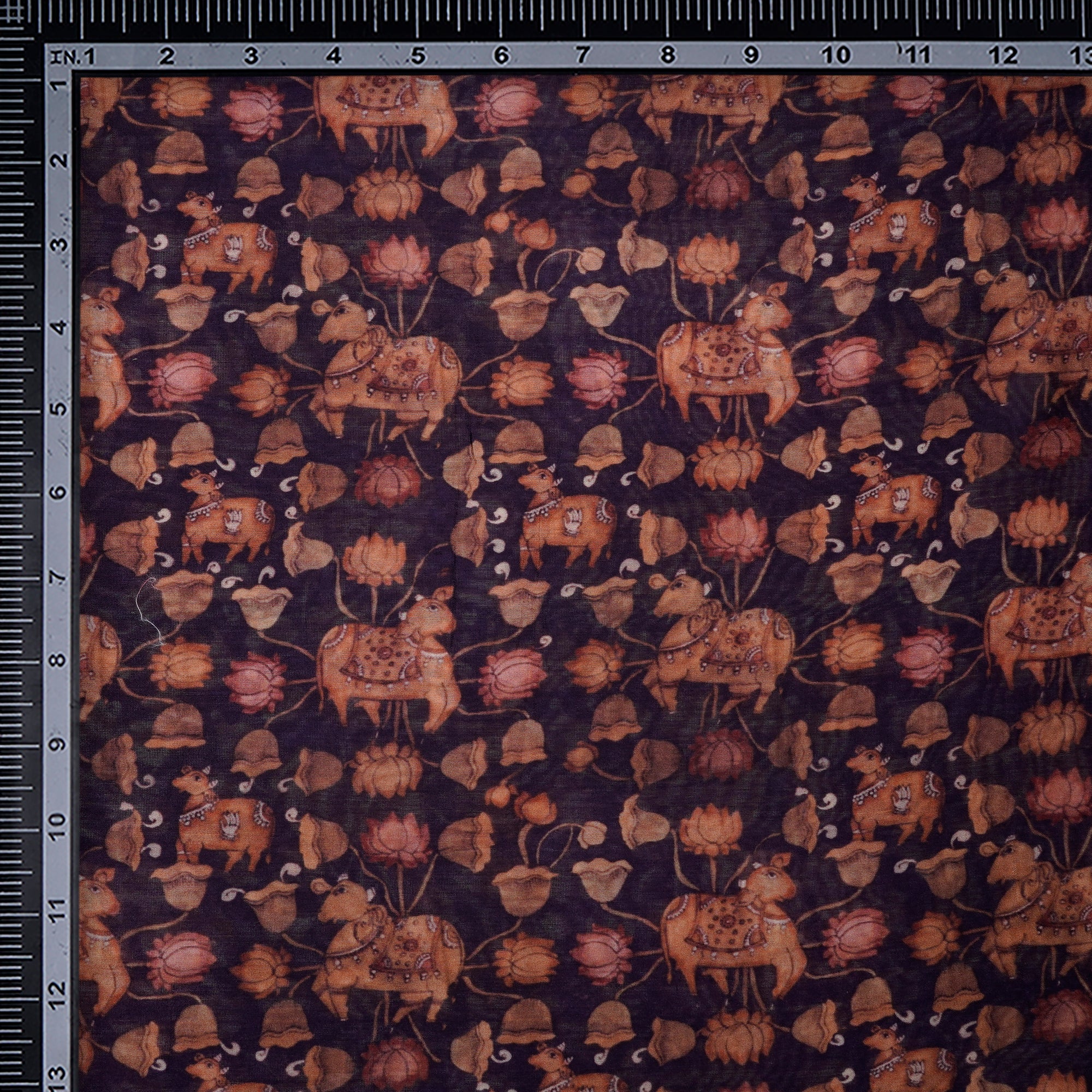 (Pre-Cut 2.25 Mtr)Purple Traditional Pattern Digital Printed Chanderi Fabric