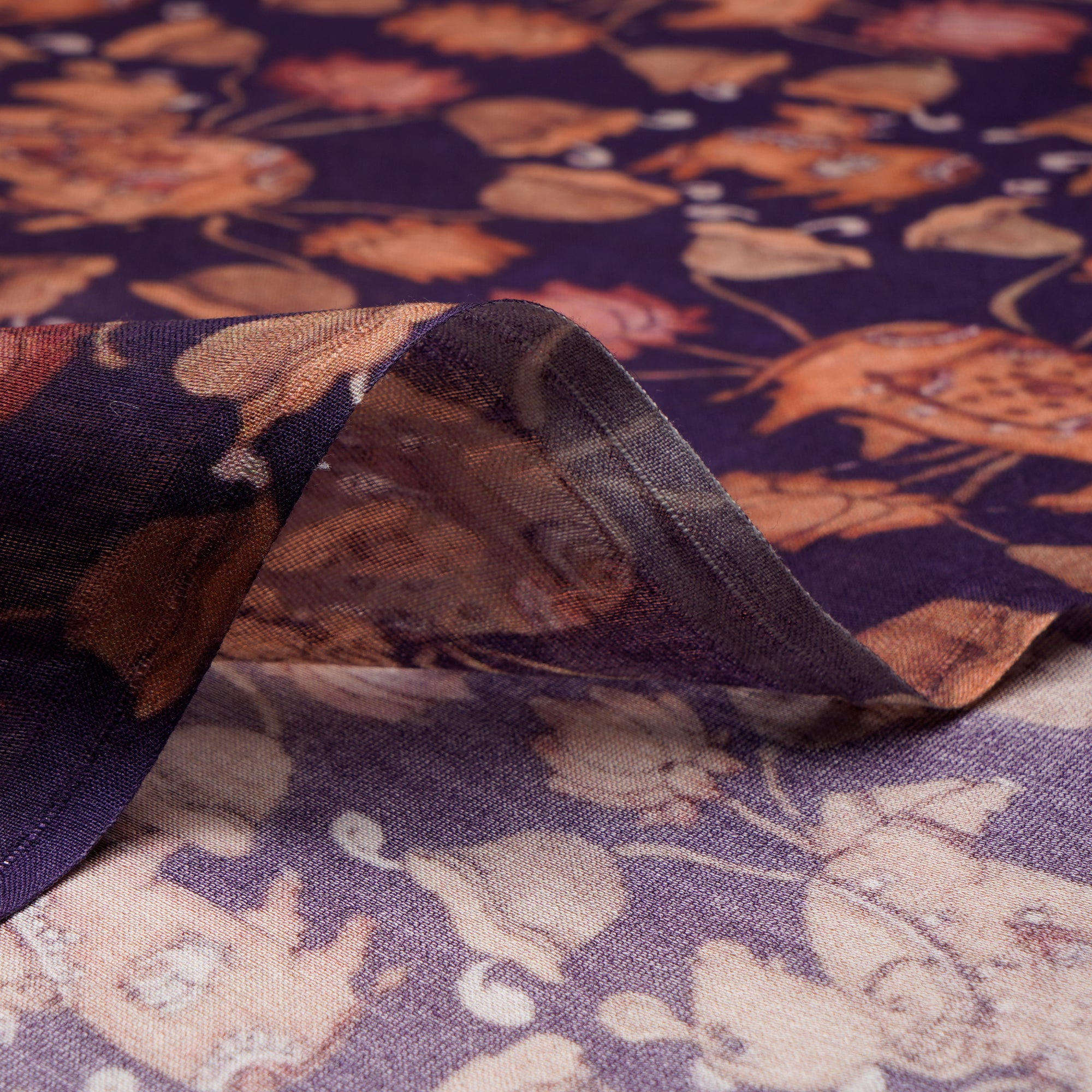 (Pre-Cut 2.25 Mtr)Purple Traditional Pattern Digital Printed Chanderi Fabric