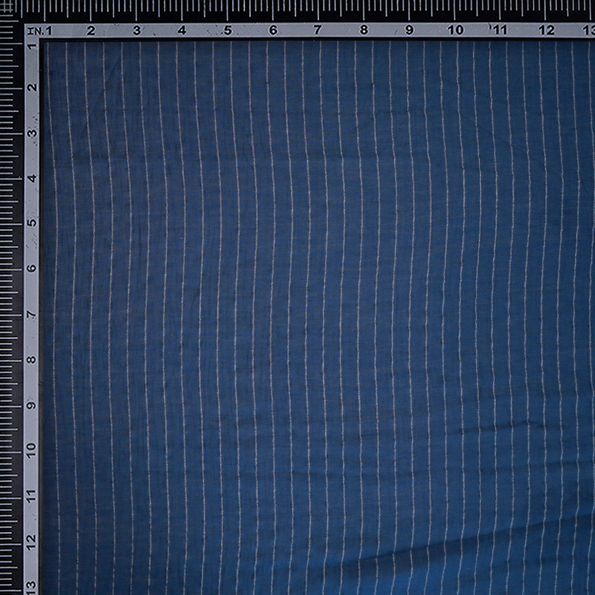 (Pre-Cut 1.00 Mtr)Navy Blue Stripe Pattern Fine Chanderi Fabric