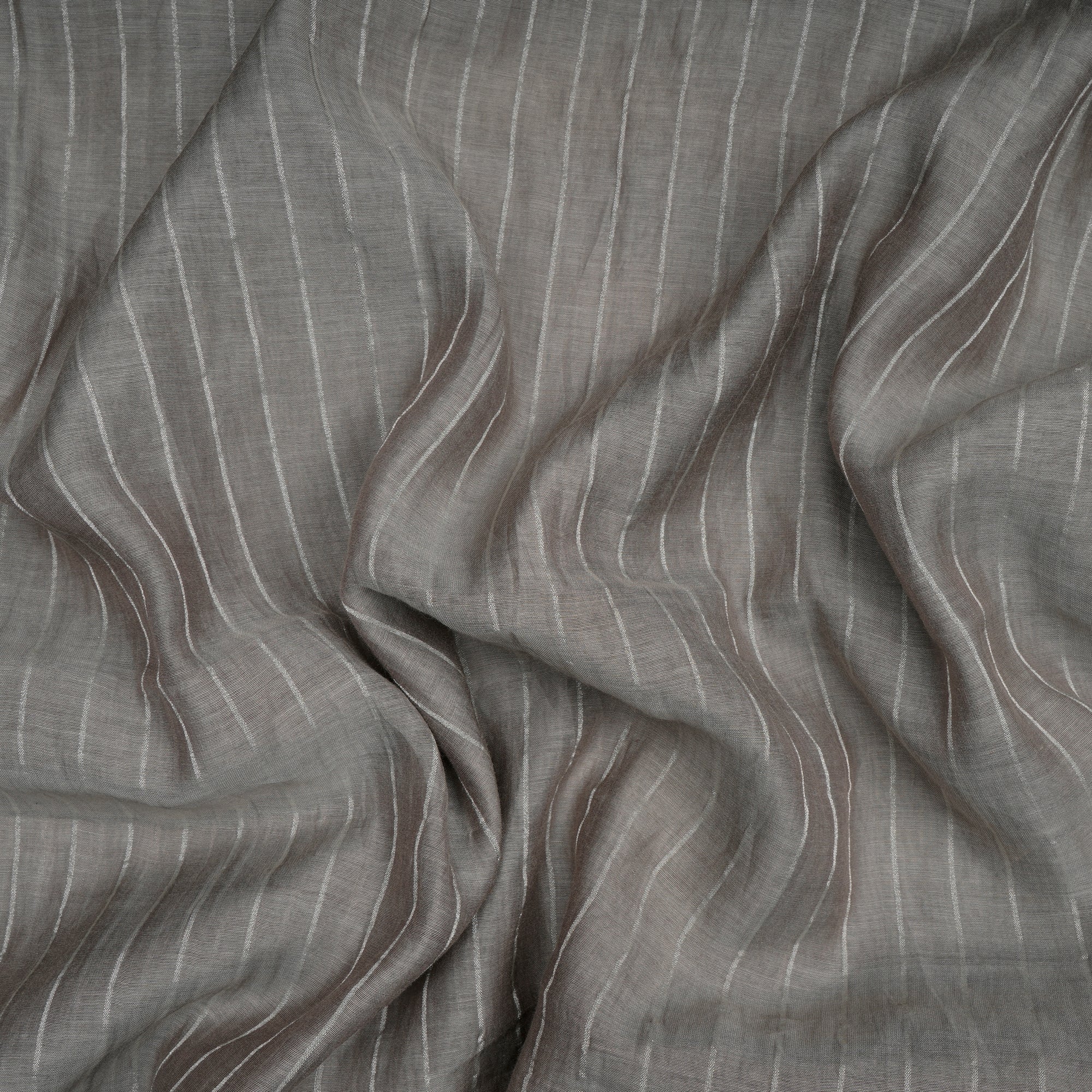 (Pre-Cut 1.40 Mtr)Silver Stripe Pattern Dyeable Fancy Chanderi Fabric
