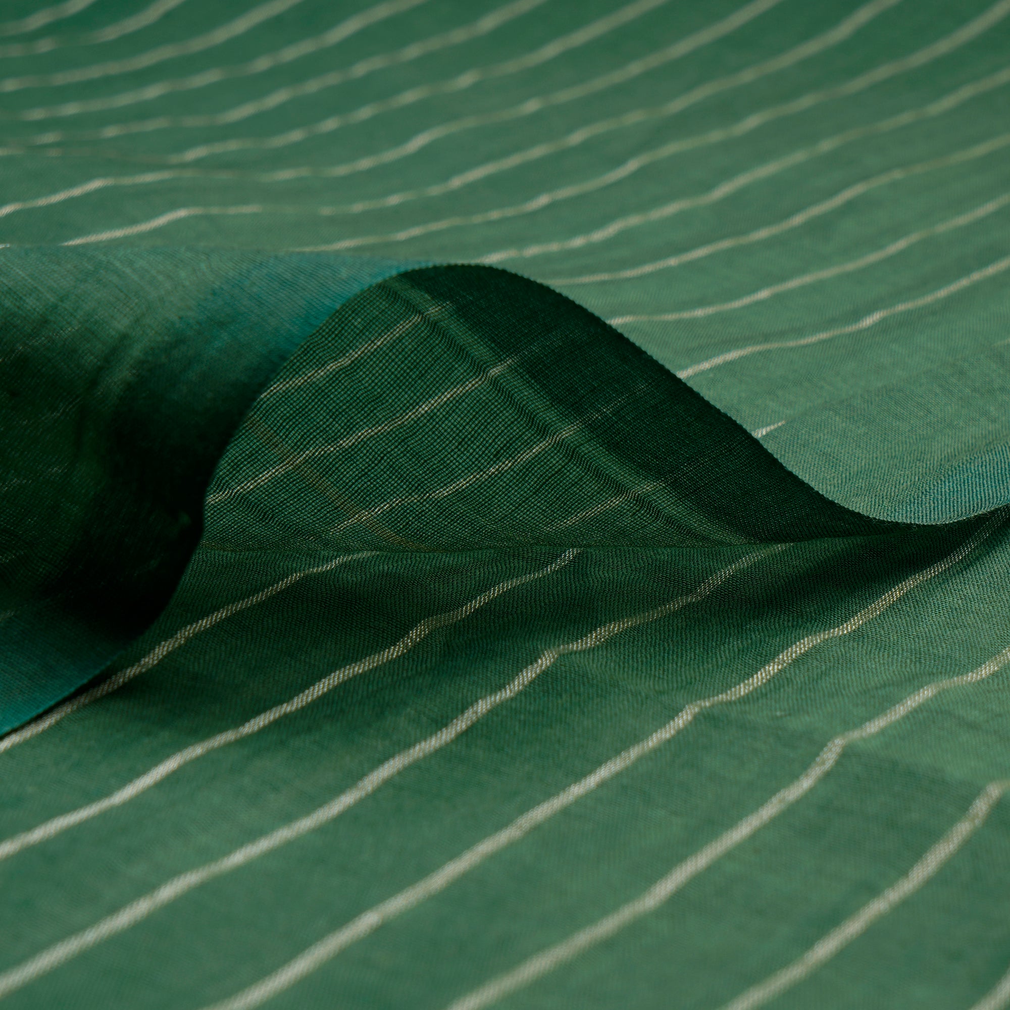 (Pre-Cut 2.90 Mtr) Green Striped Pattern Piece Dyed Fancy Chanderi Fabric