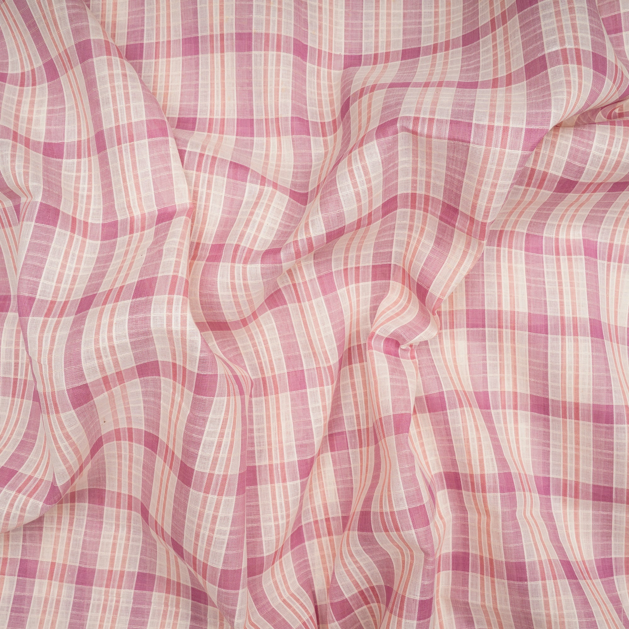 (Pre-Cut 1.25 Mtr)Baby Pink Color Fancy Check Pattern Pure Woven Cotton Voile Fabric