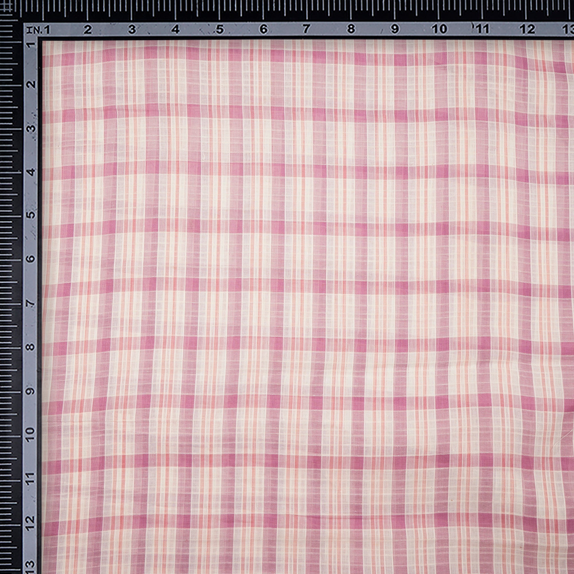 (Pre-Cut 1.25 Mtr)Baby Pink Color Fancy Check Pattern Pure Woven Cotton Voile Fabric