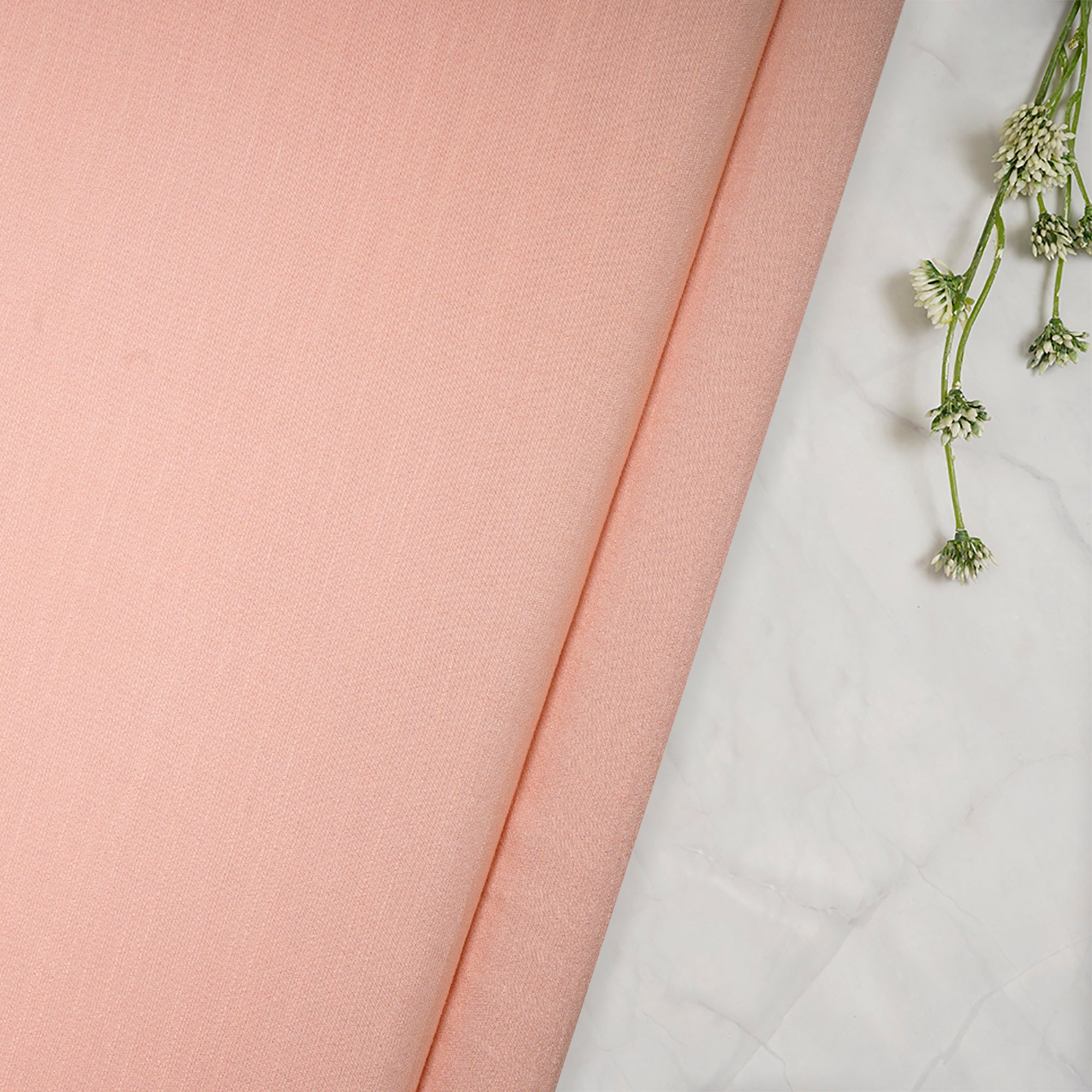 (Pre-Cut 1.00 Mtr)Light Peach Yarn Dyed Plain Linen Crepe Fabric