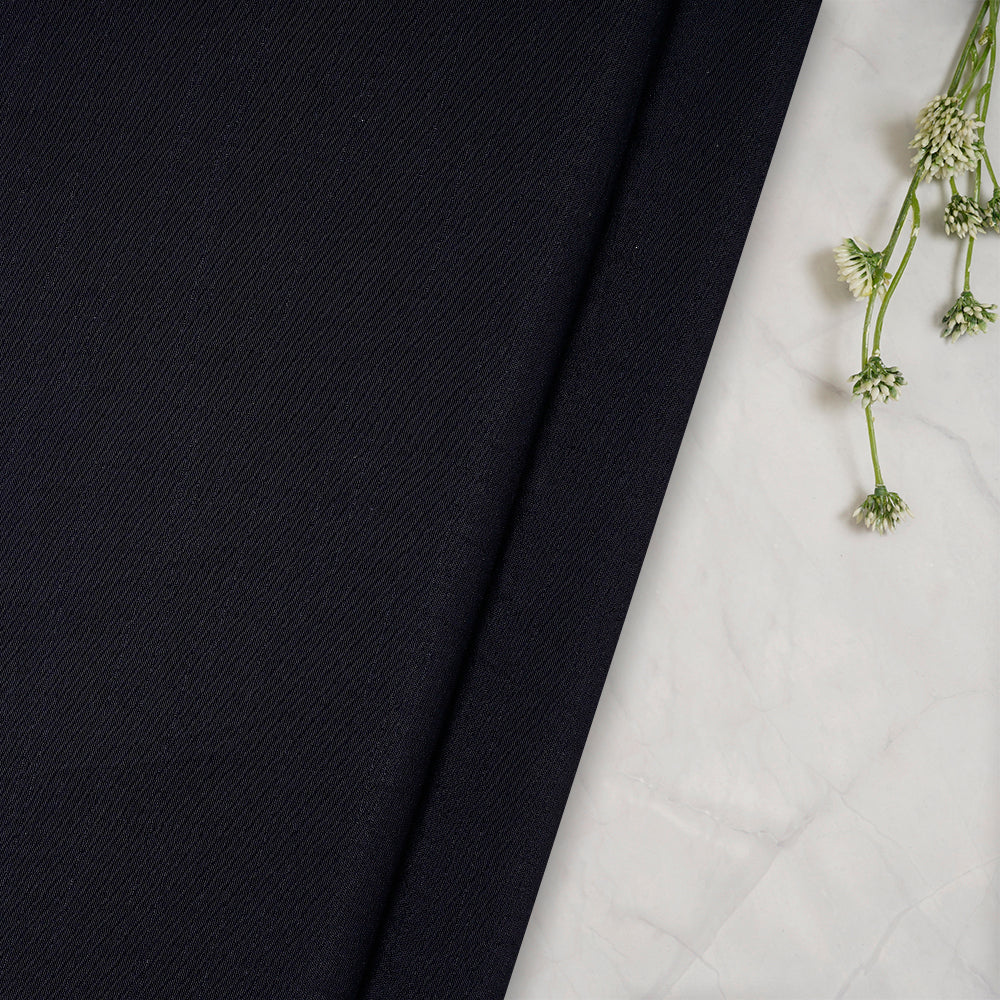 (Pre-Cut 1.50 Mtr)Dark Navy Color Yarn Dyed Linen Crepe Fabric