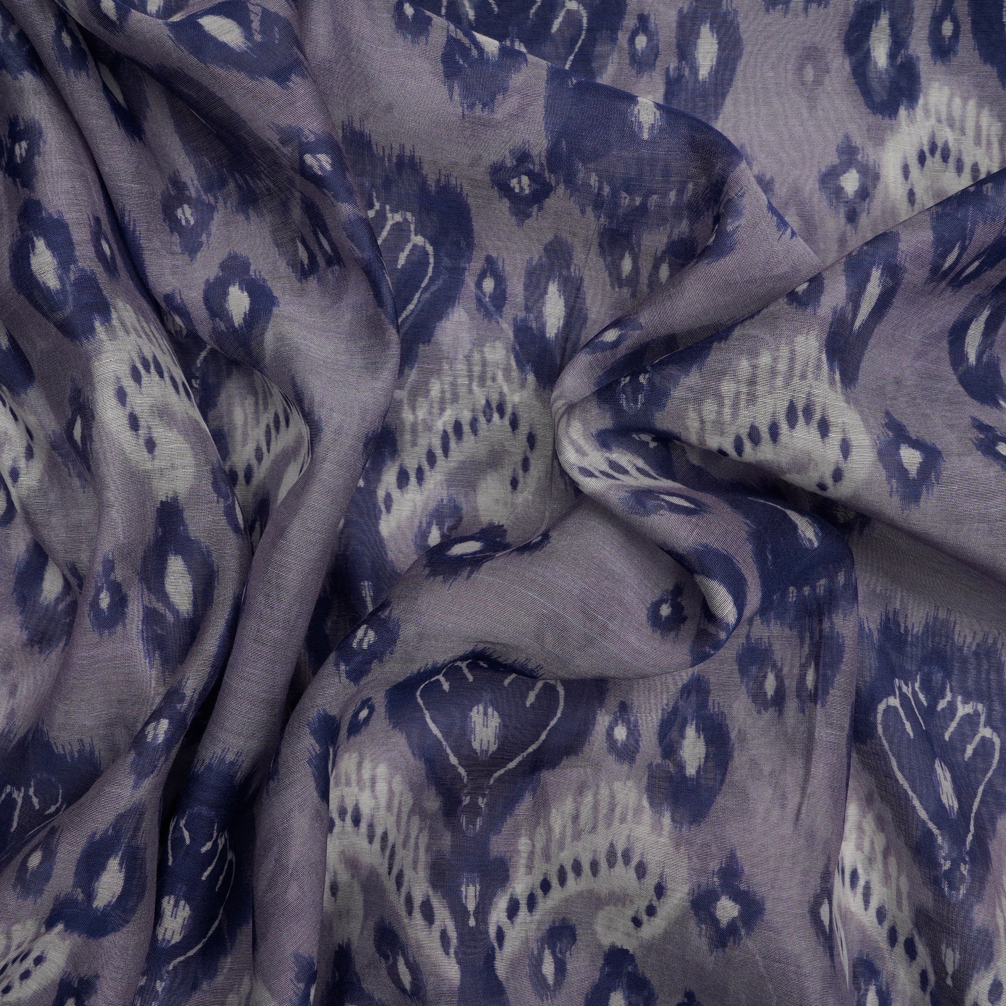 (Pre-Cut 1.50 Mtr)Purple Ikat Pattern Digital Print-Chanderi Fabric