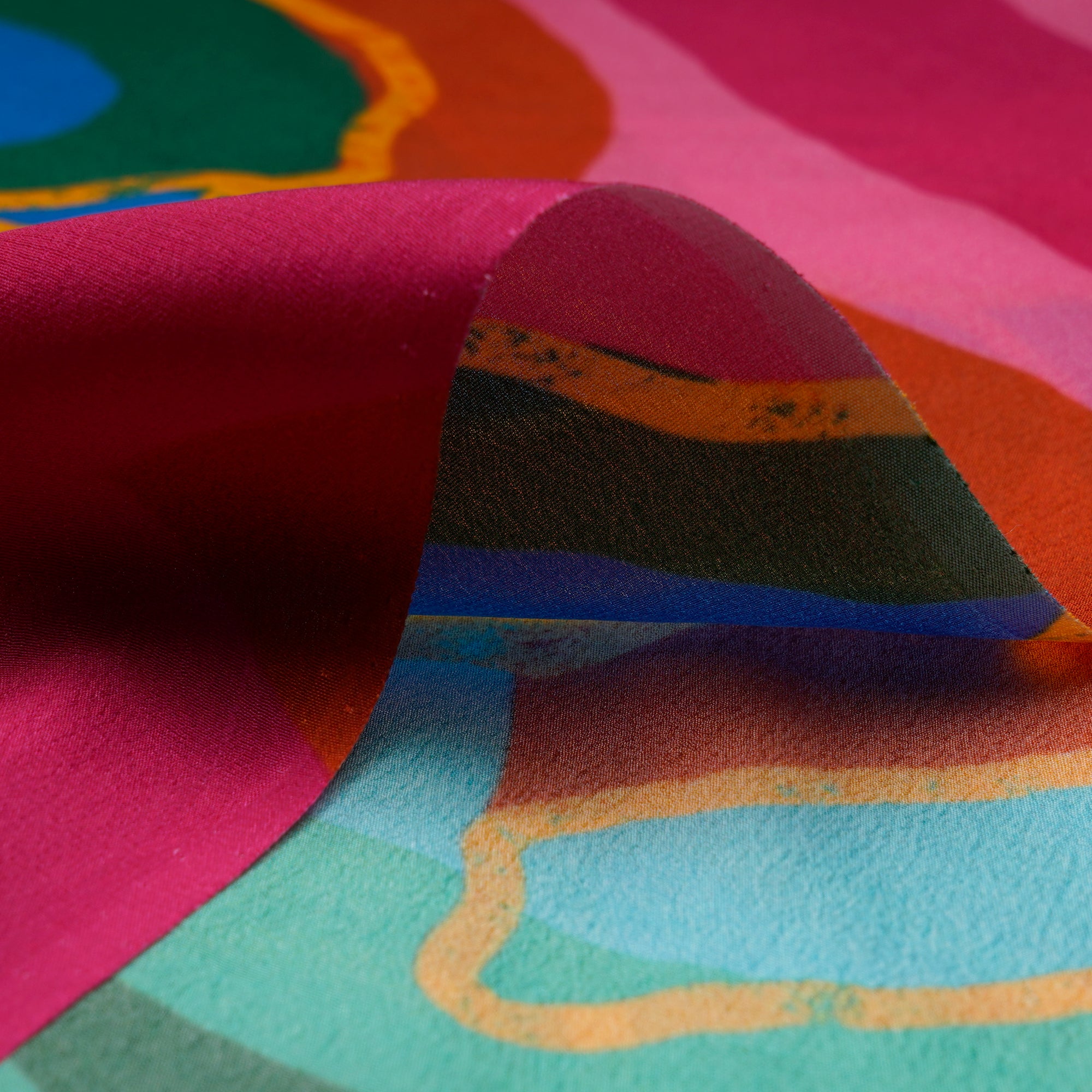(Pre-Cut 2.00 Mtr)Multi Color Abstract Pattern Digital Printed Bemberg Crepe Fabric