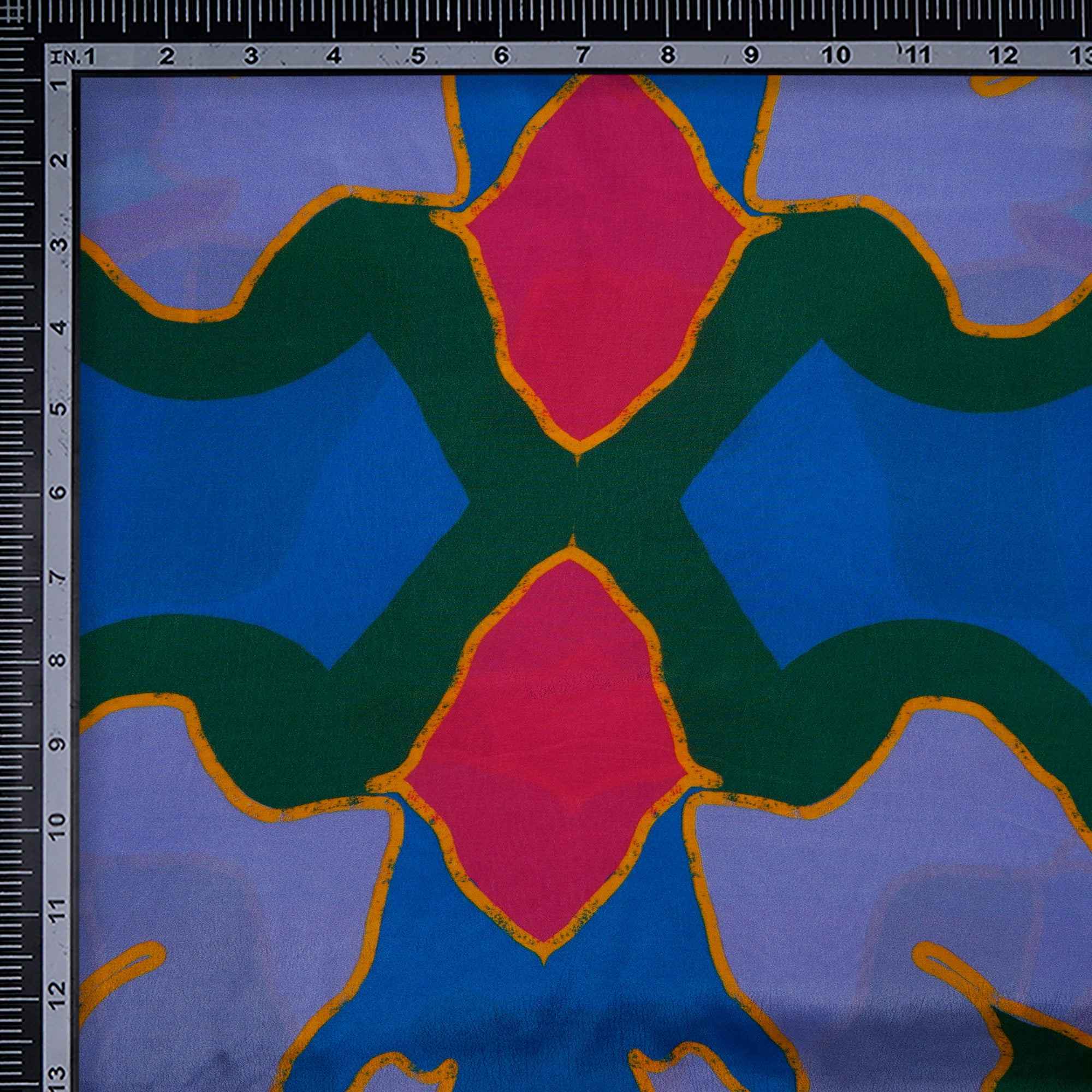 (Pre-Cut 2.40 Mtr)Multi Color Abstract Pattern Digital Printed Bemberg Crepe Fabric