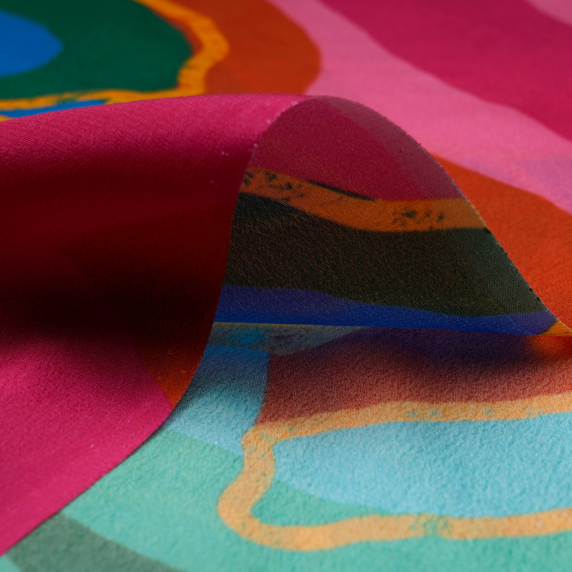 (Pre-Cut 2.40 Mtr)Multi Color Abstract Pattern Digital Printed Bemberg Crepe Fabric