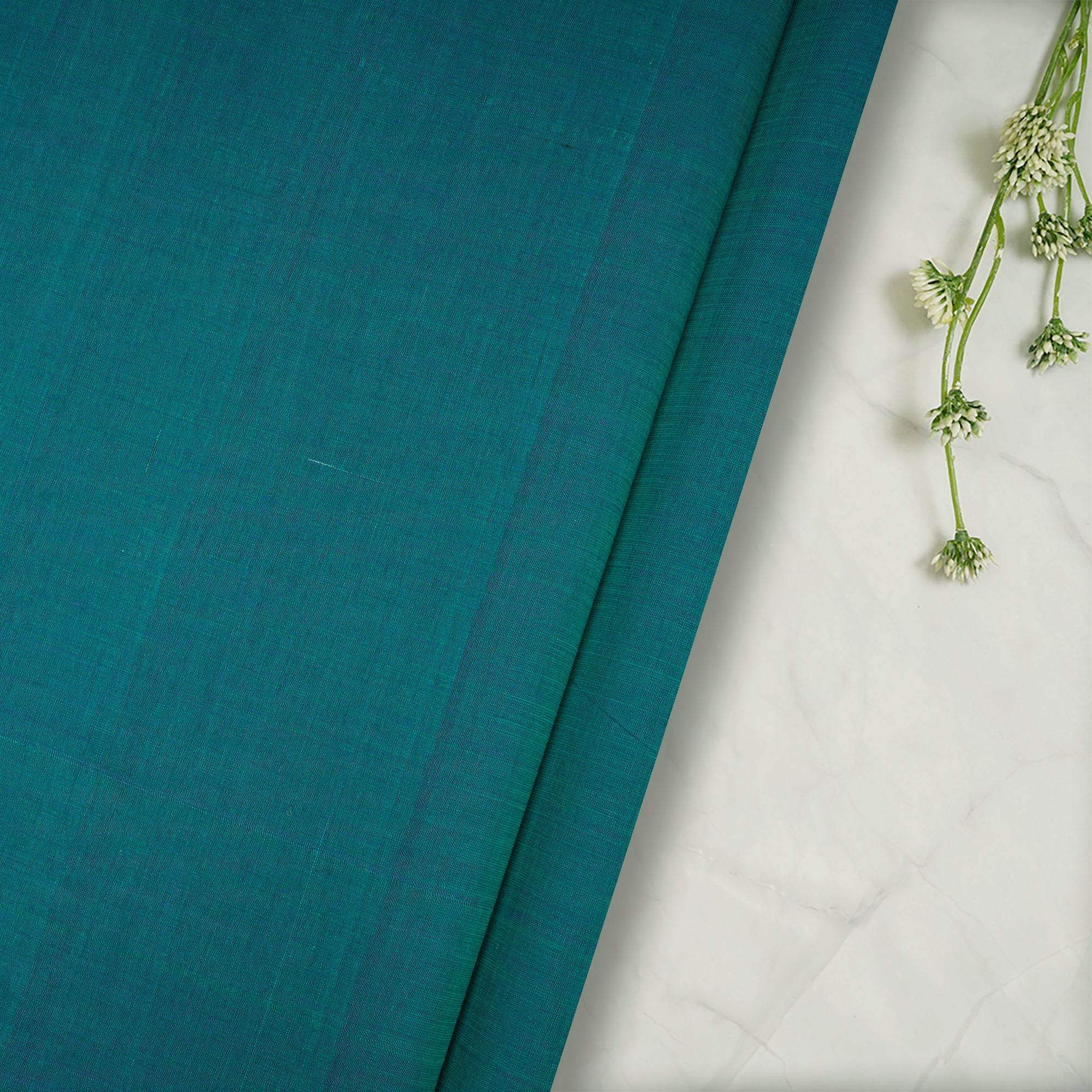 (Pre-Cut 1.50 Mtr) Rama Green Handwoven Mangalgiri Cotton Fabric