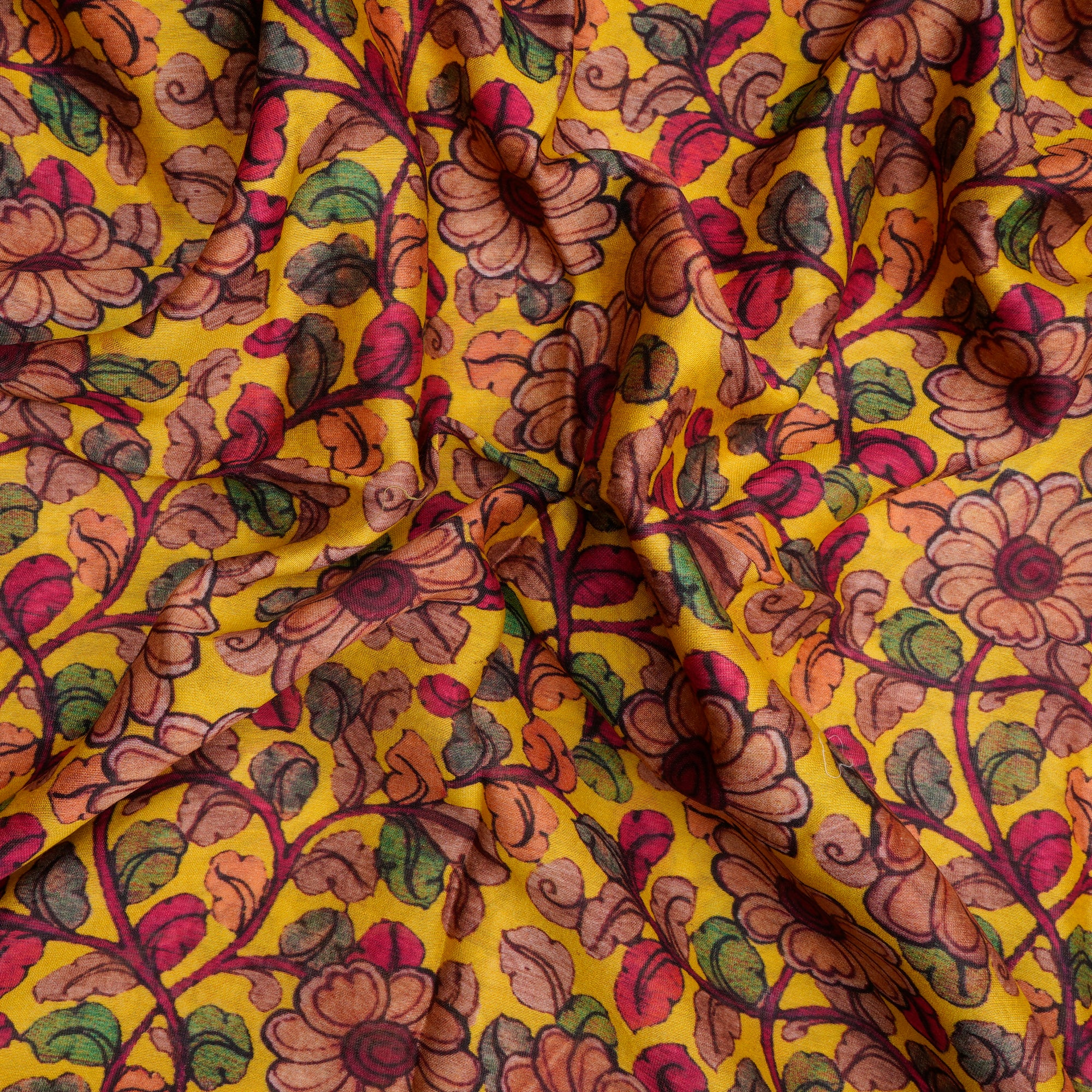 (Pre-Cut 0.95 Mtr) Yellow Floral Pattern Digital Printed Fine Chanderi Fabric