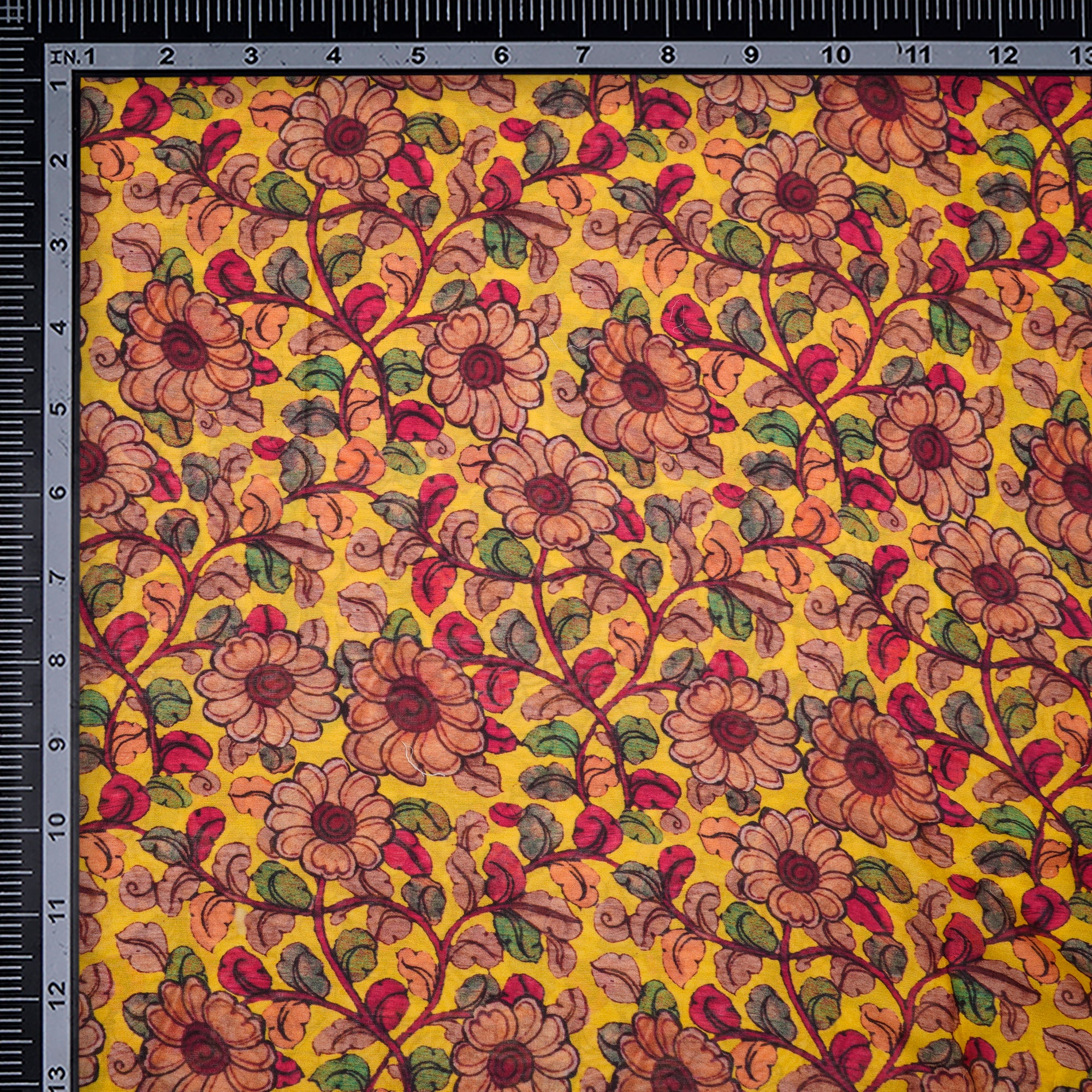 (Pre-Cut 0.95 Mtr) Yellow Floral Pattern Digital Printed Fine Chanderi Fabric