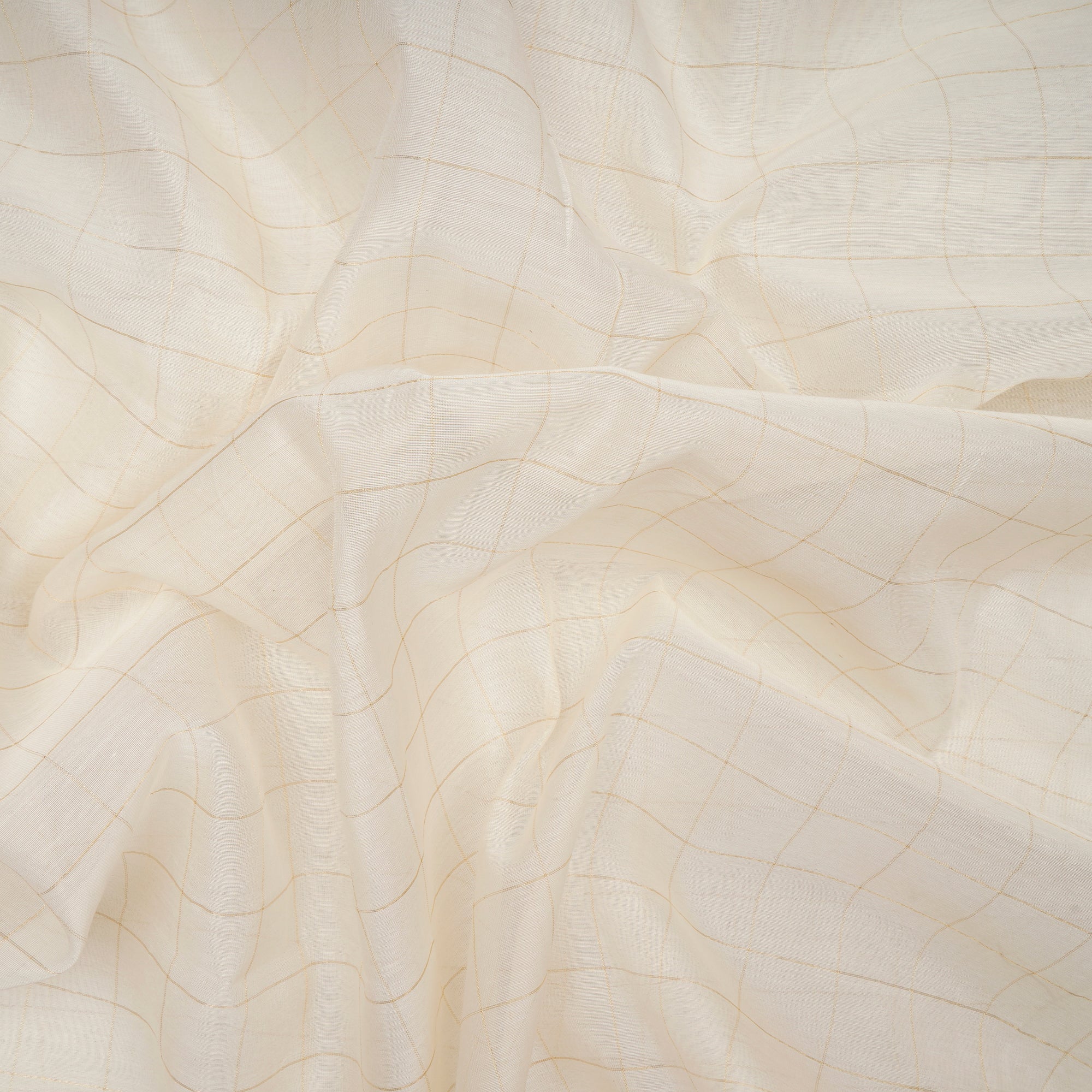(Pre-Cut 2.00 Mtr) Off White Check Pattern Fancy Chanderi Silk Fabric
