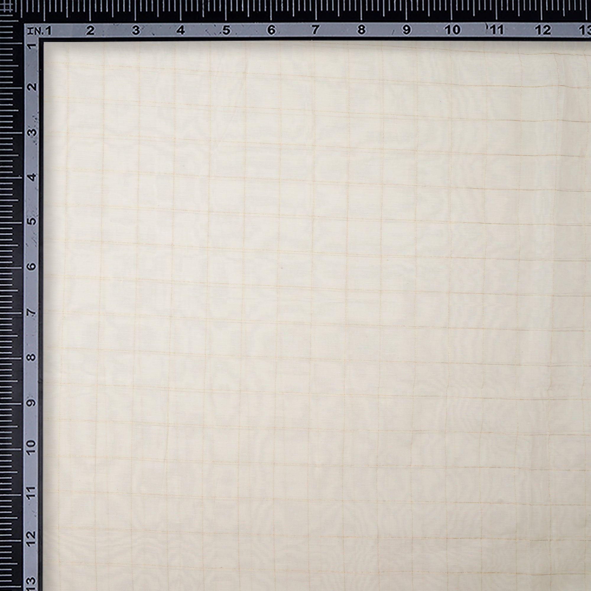 (Pre-Cut 2.00 Mtr) Off White Check Pattern Fancy Chanderi Silk Fabric
