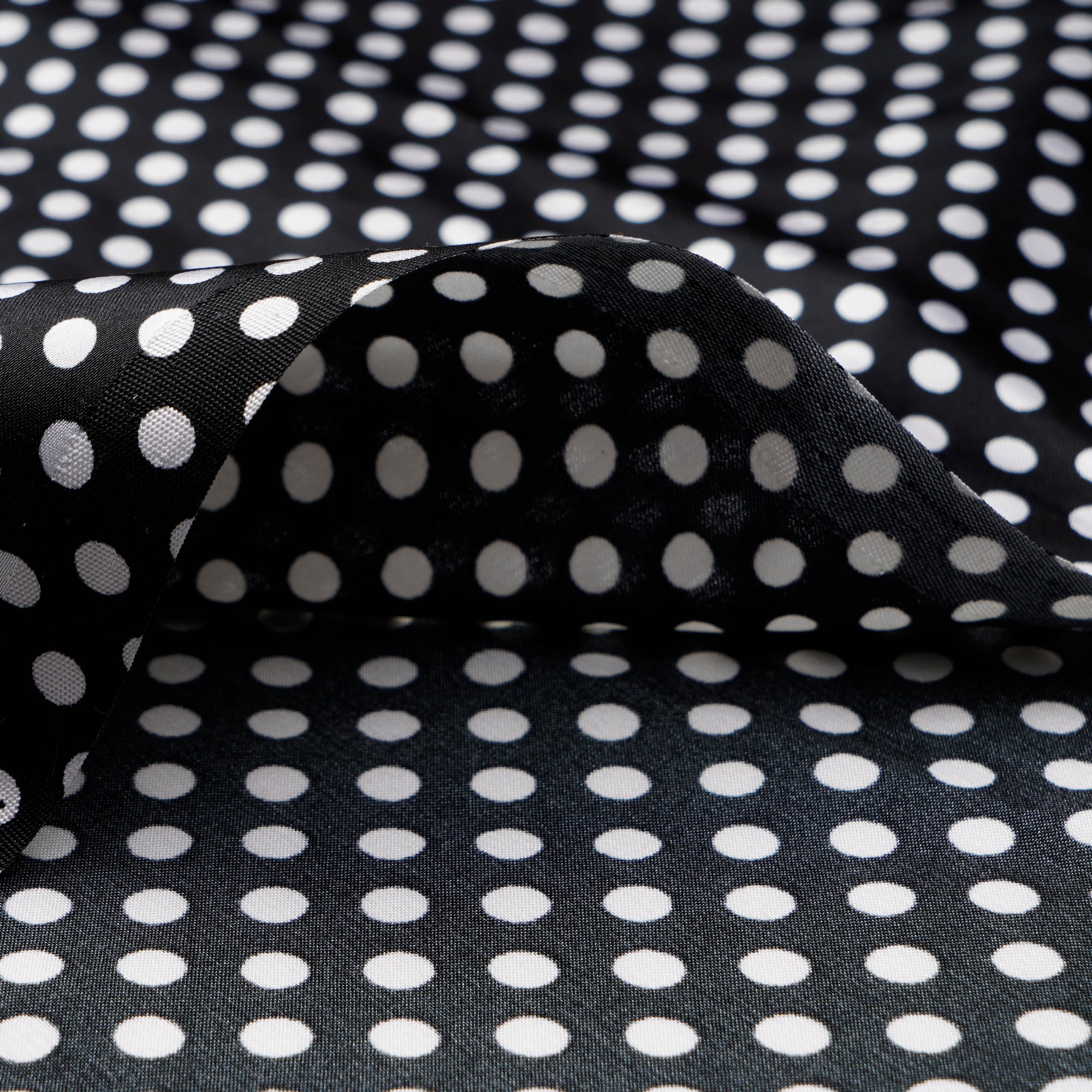 (Pre-Cut 1.95 Mtr)Black-White Color Printed Satin Polyester Fabric