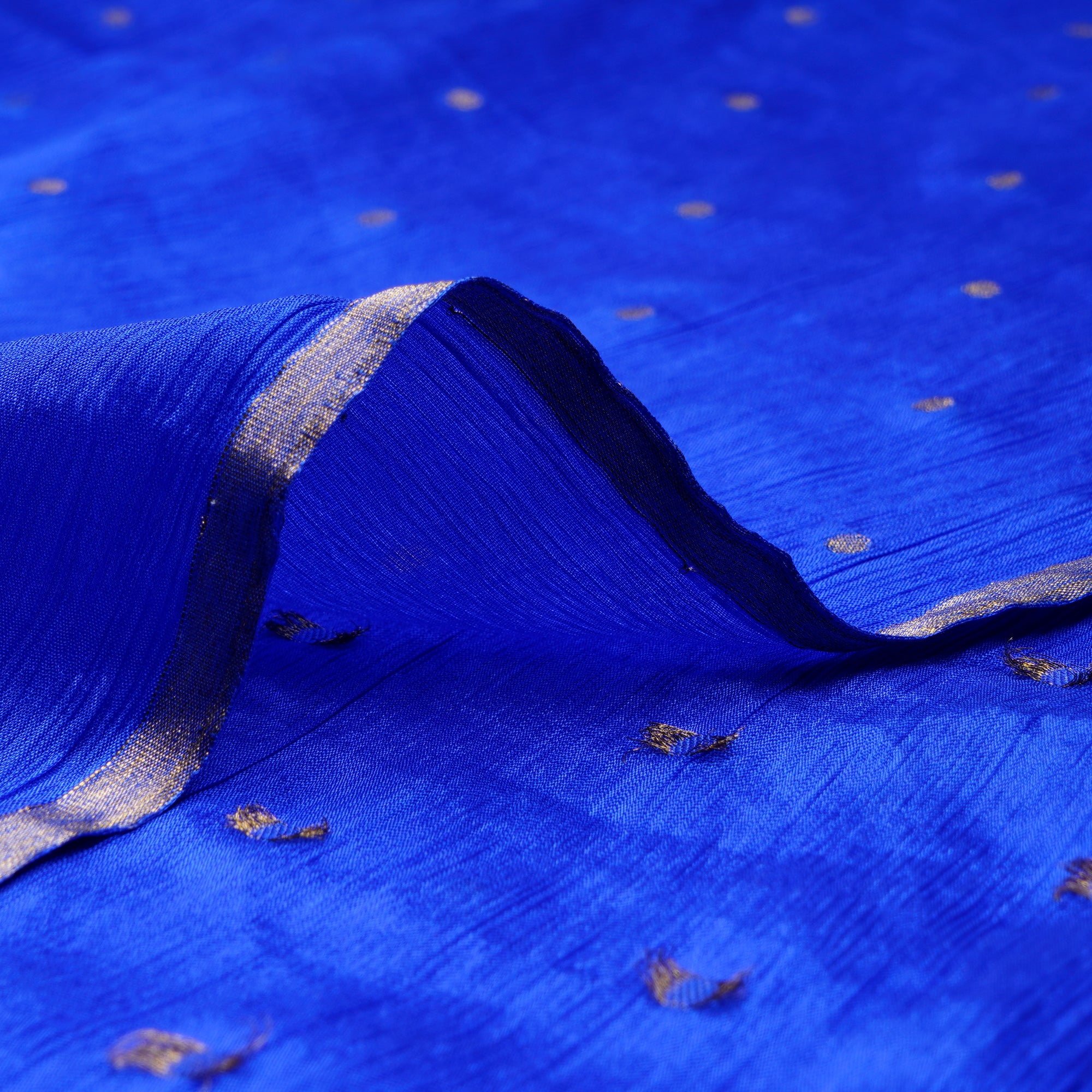 (Pre-Cut 2.30 Mtr)Blue Chiffon Jacquard Fabric