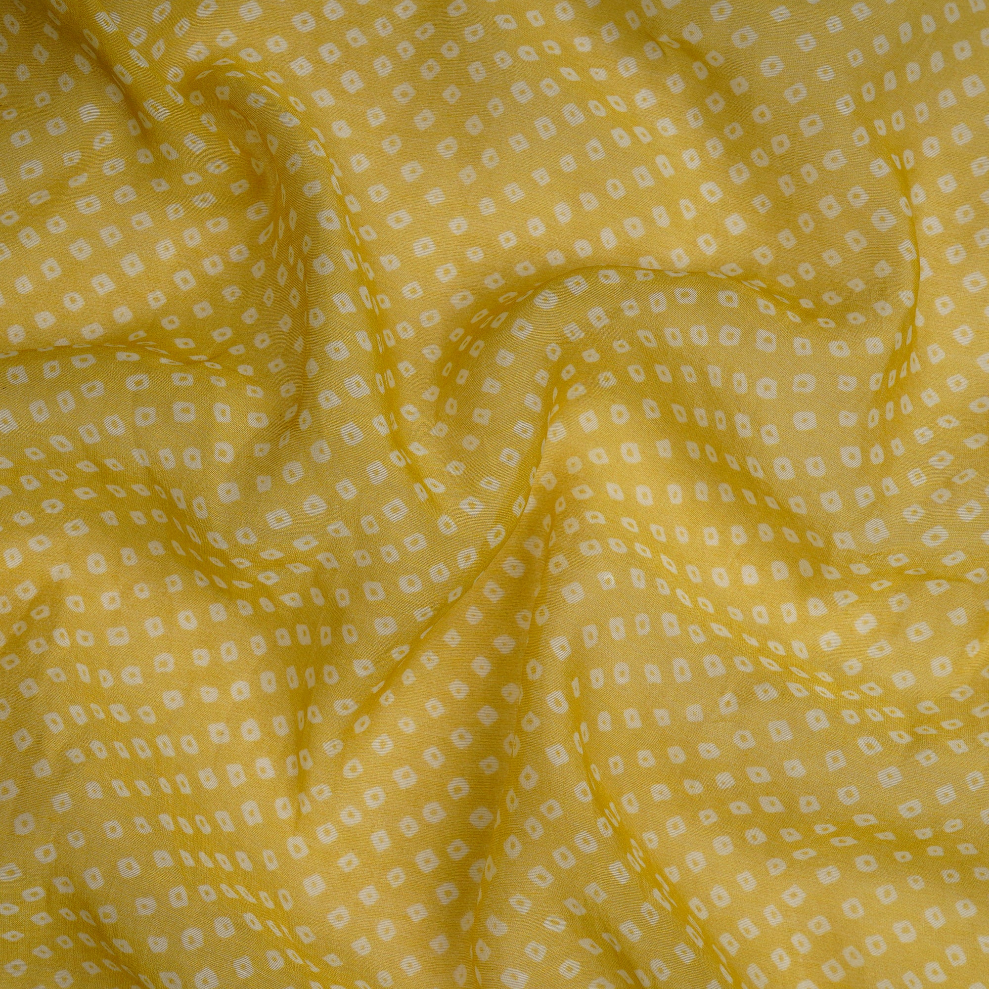 (Pre-Cut 1.30 Mtr)Yellow Bandhani Pattern Digital Printed Chanderi Fabric