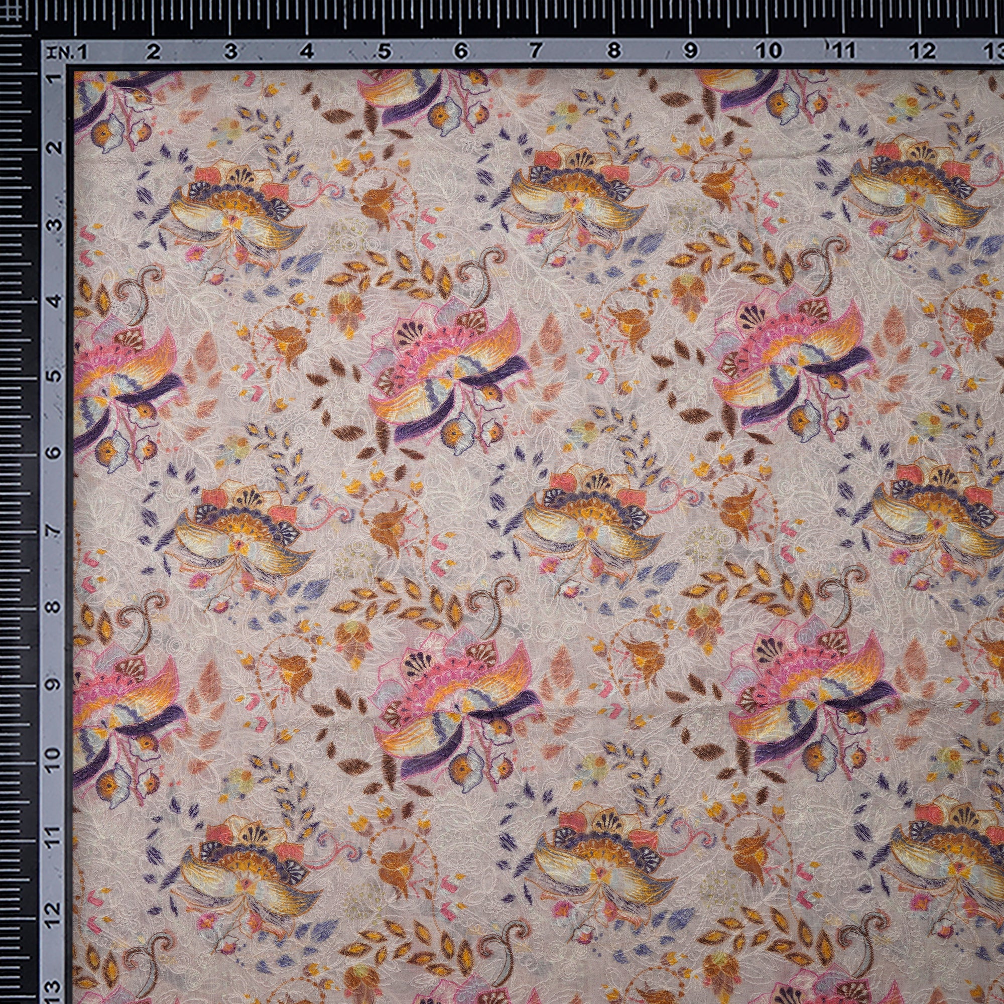 (Pre-Cut 3.10 Mtr)Multi Color Digital Printed Embroidered Pure Chanderi Fabric