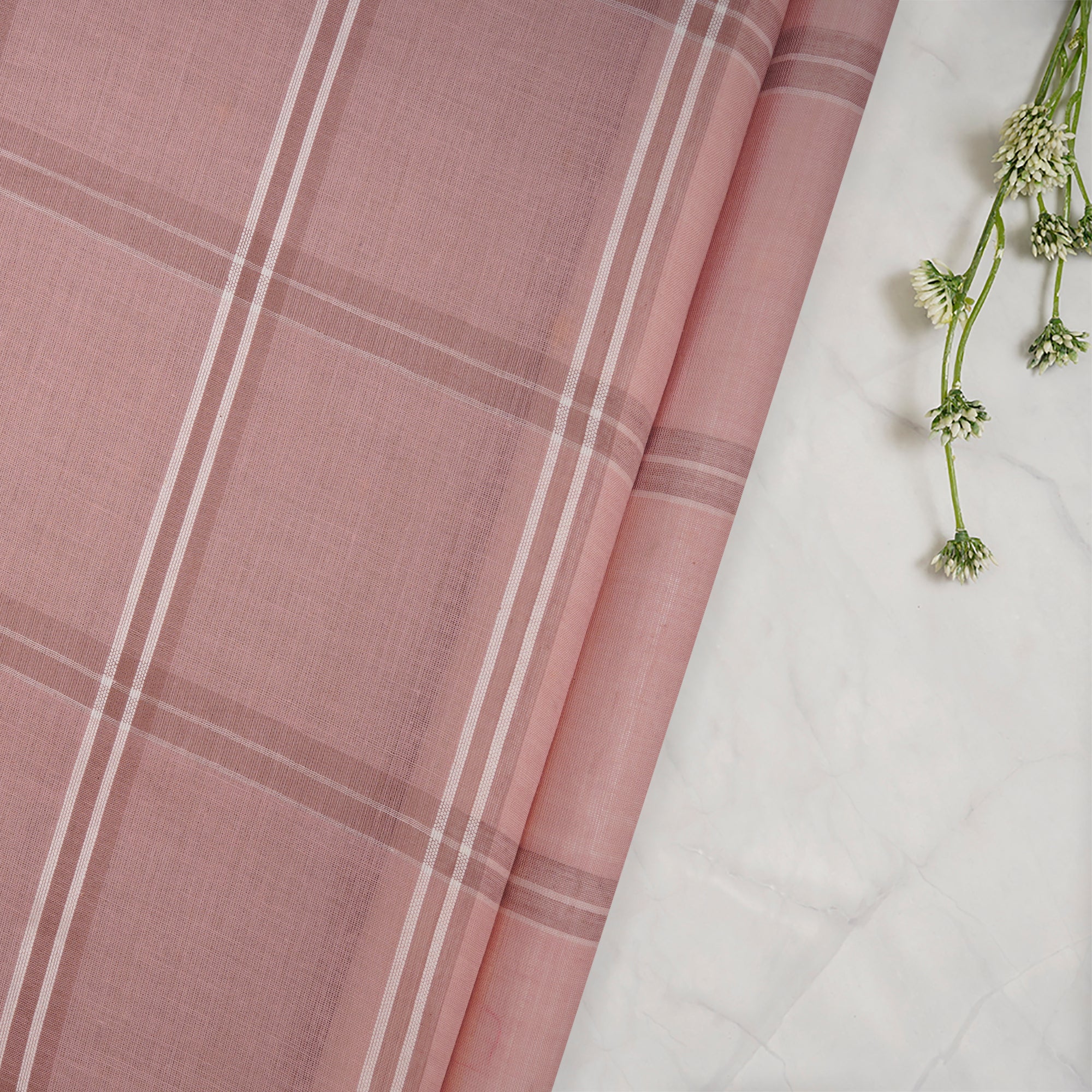 (Pre-Cut 0.50 Mr)Pink-White Check Pattern Pure Cotton Fabric