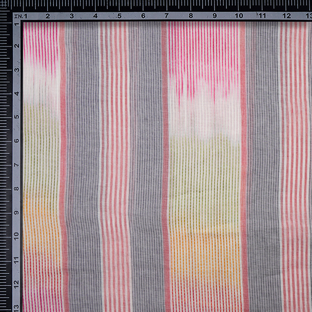 (Pre-Cut 0.90 Mtr) Multi Color Stripe Pattern Pure Woven Cotton Fabric