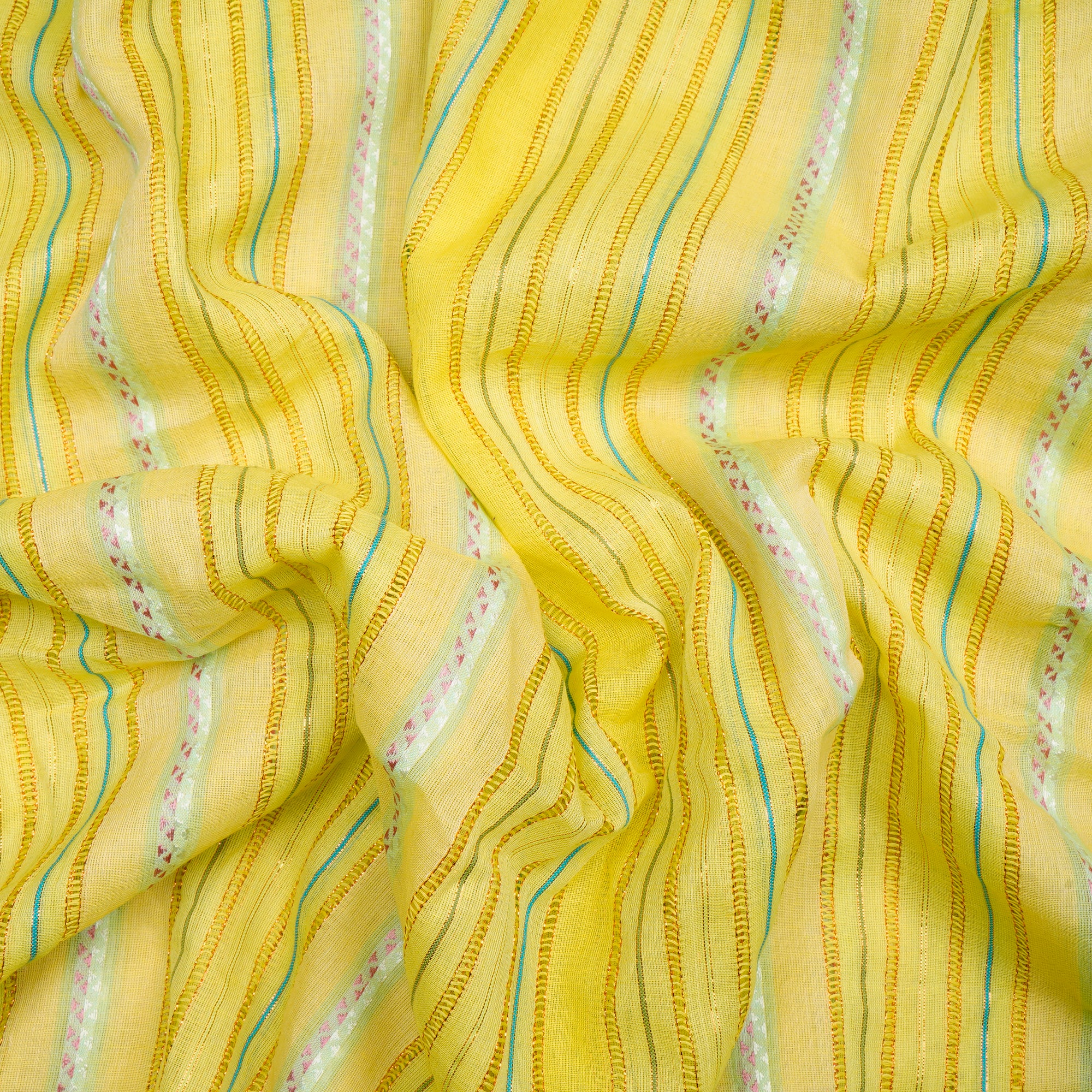 (Pre-Cut 2.40 Mtr)- Lime Lurex Woven Cotton Voile Fabric