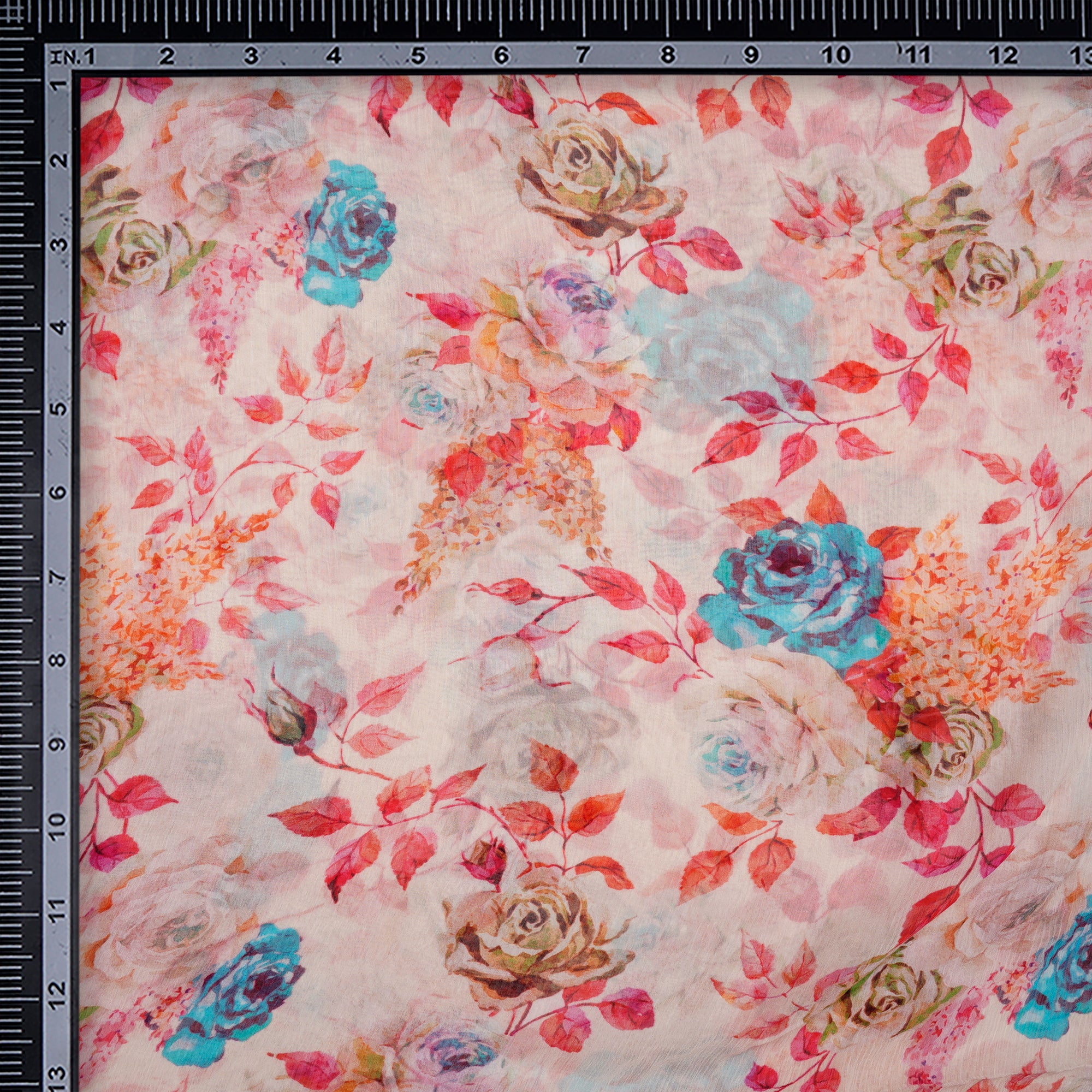 (Pre-Cut 3.40 Mtr)Multi Color Floral Pattern Digital Print Bemberg Chiffon Fabric