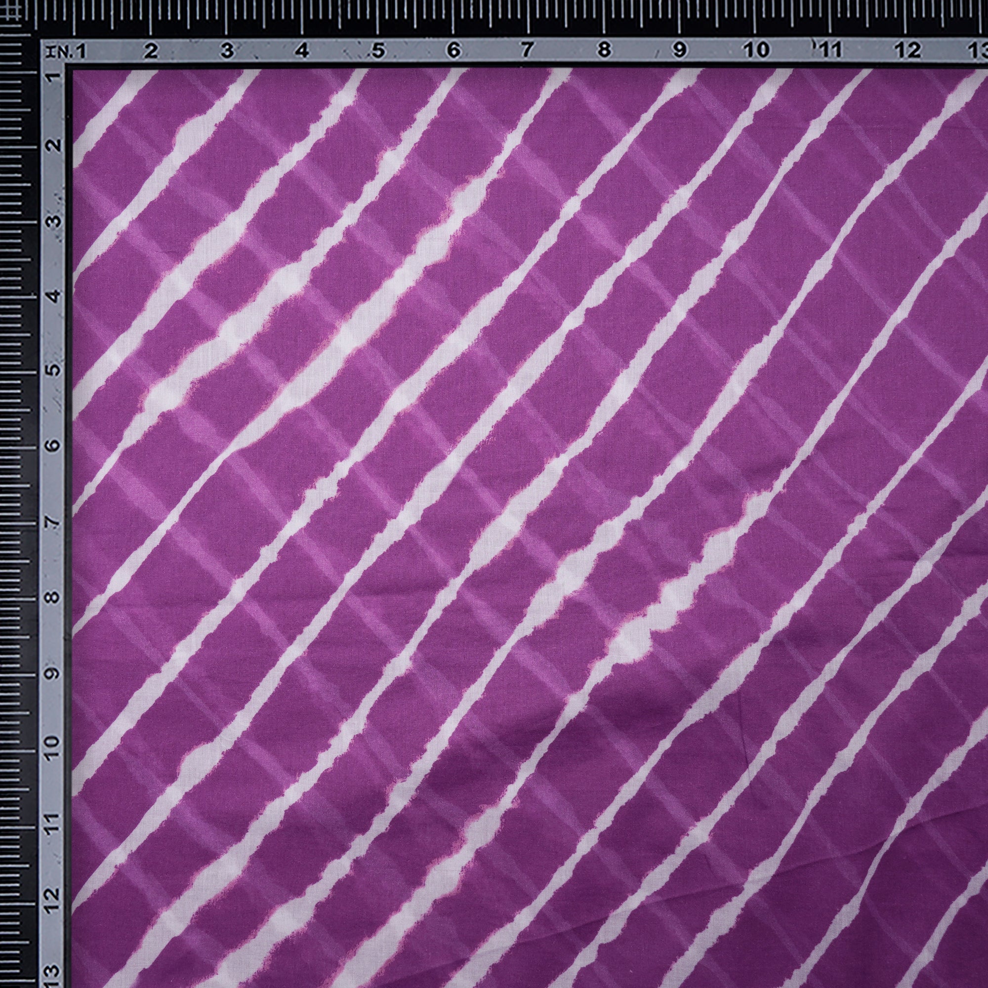(Pre-Cut 4.00 Mtr)Purple Digital Printed Leheriya Pattern Voile Cotton Muslin Fabric
