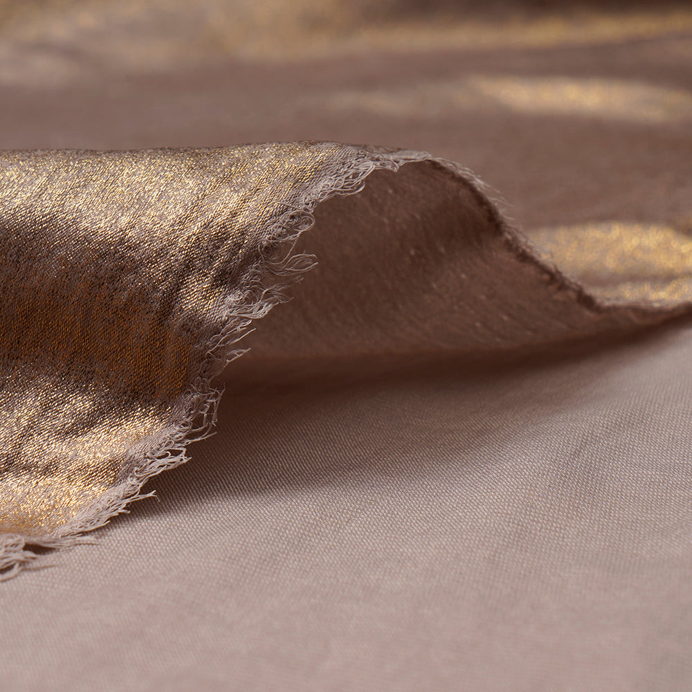 (Pre-Cut 2.25 Mtr)Beige Color All over Foile Printed Polyester Fabric