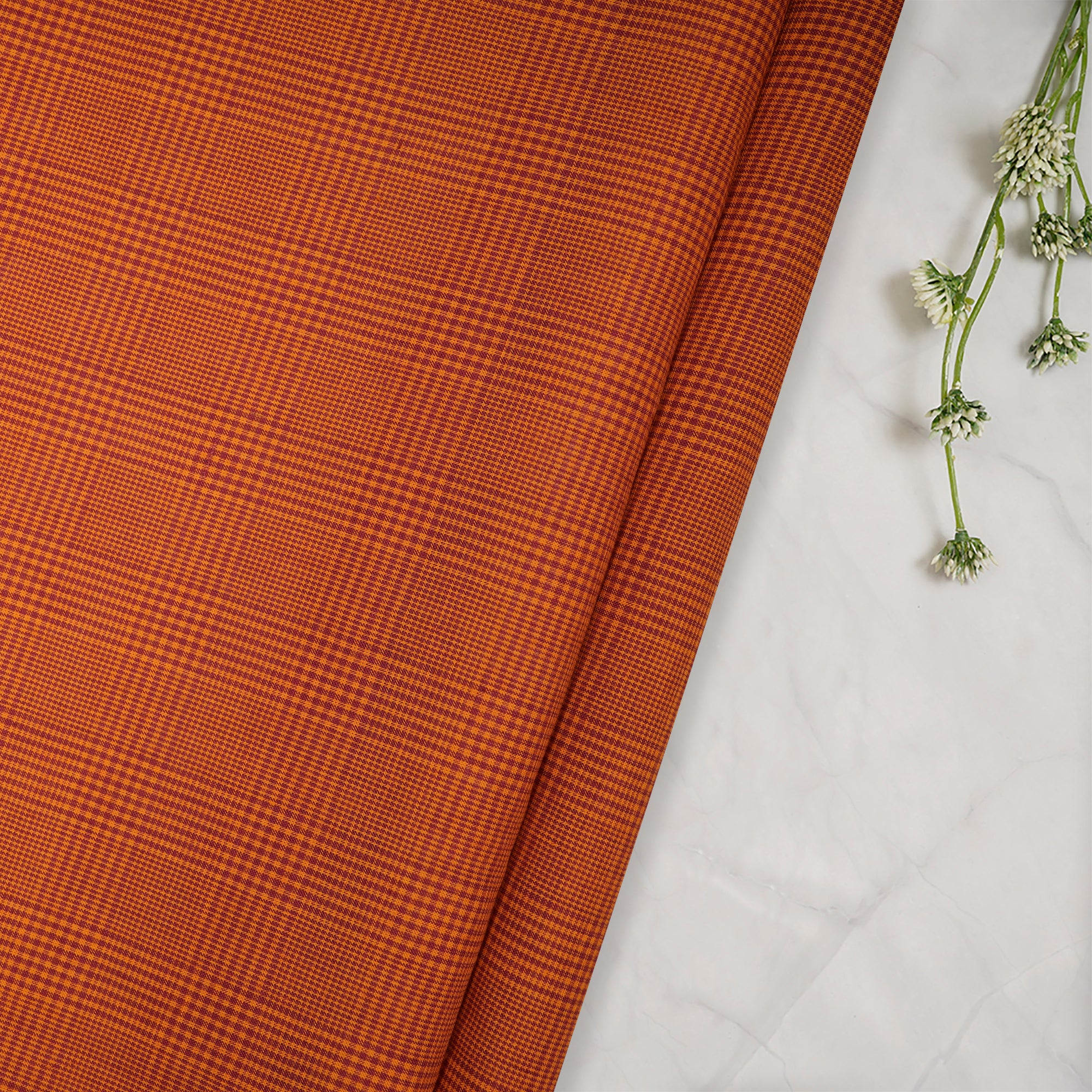 (Pre-Cut 0.80 Mtr)Orange Handwoven Cotton Fabric