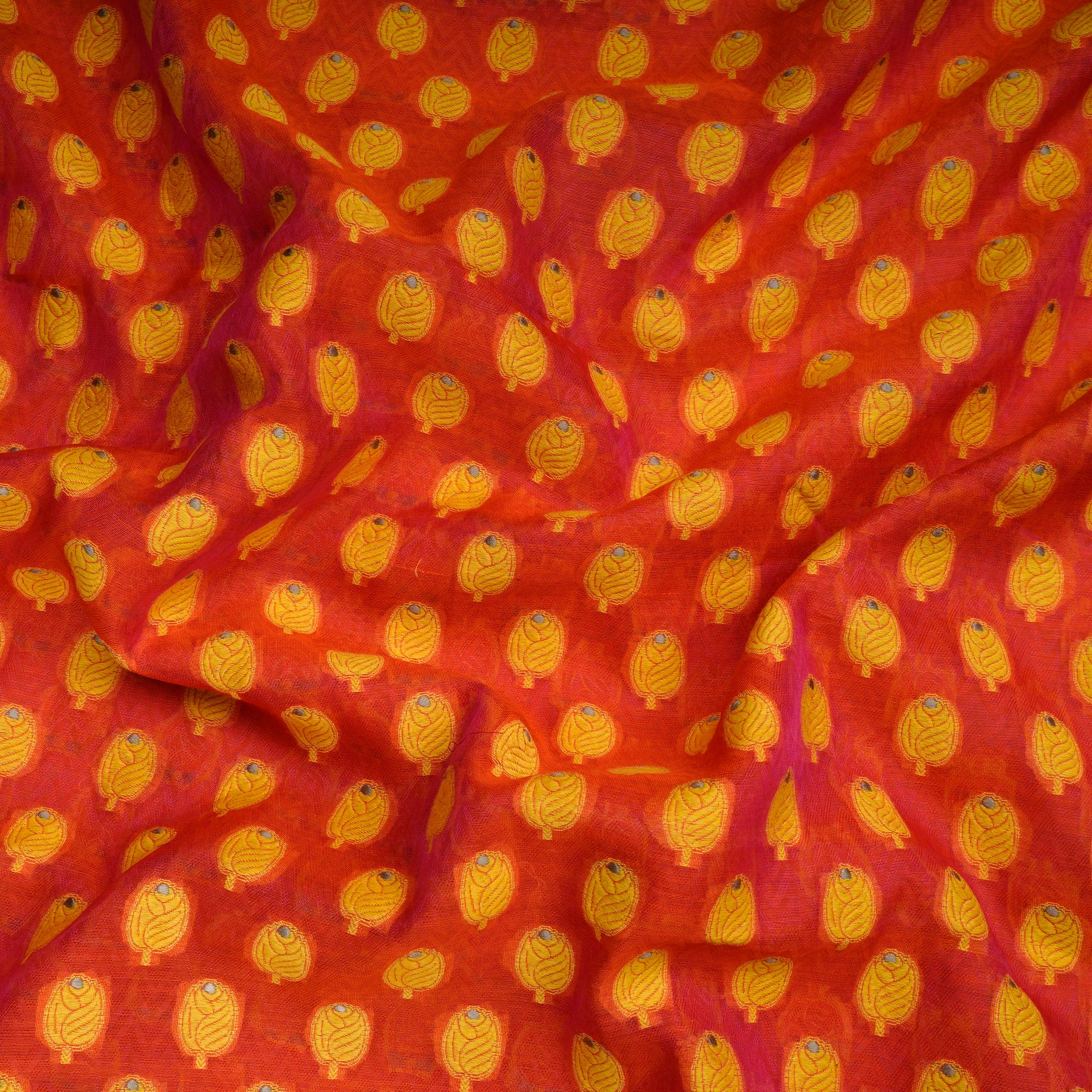 (Pre-Cut 3.50 Mtr) Orange All Over Pattern Silk-Cotton Jacquard Fabric