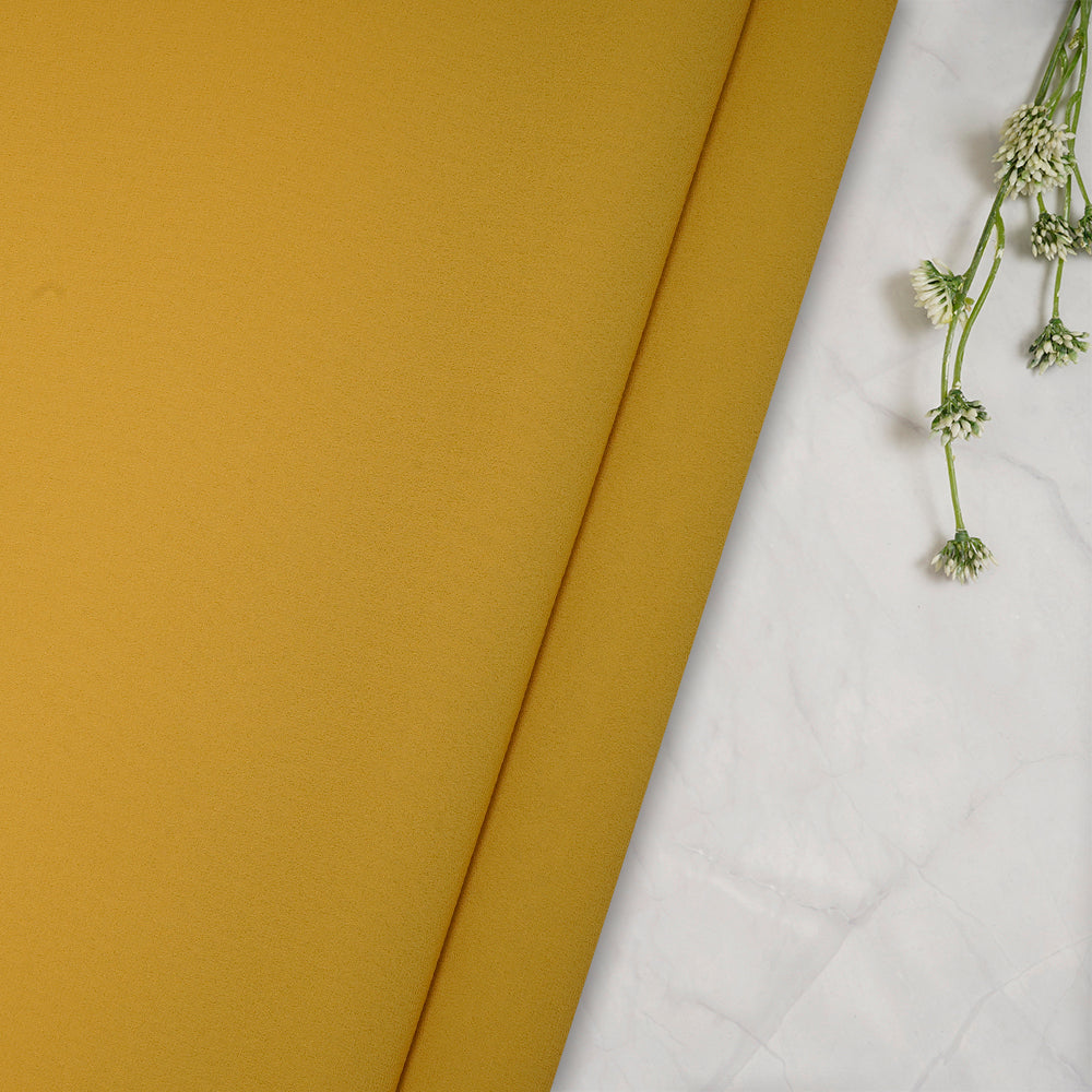 (Pre-Cut 1.70 Mtr)Mustard Plain Premium Faux Georgtte Fabric