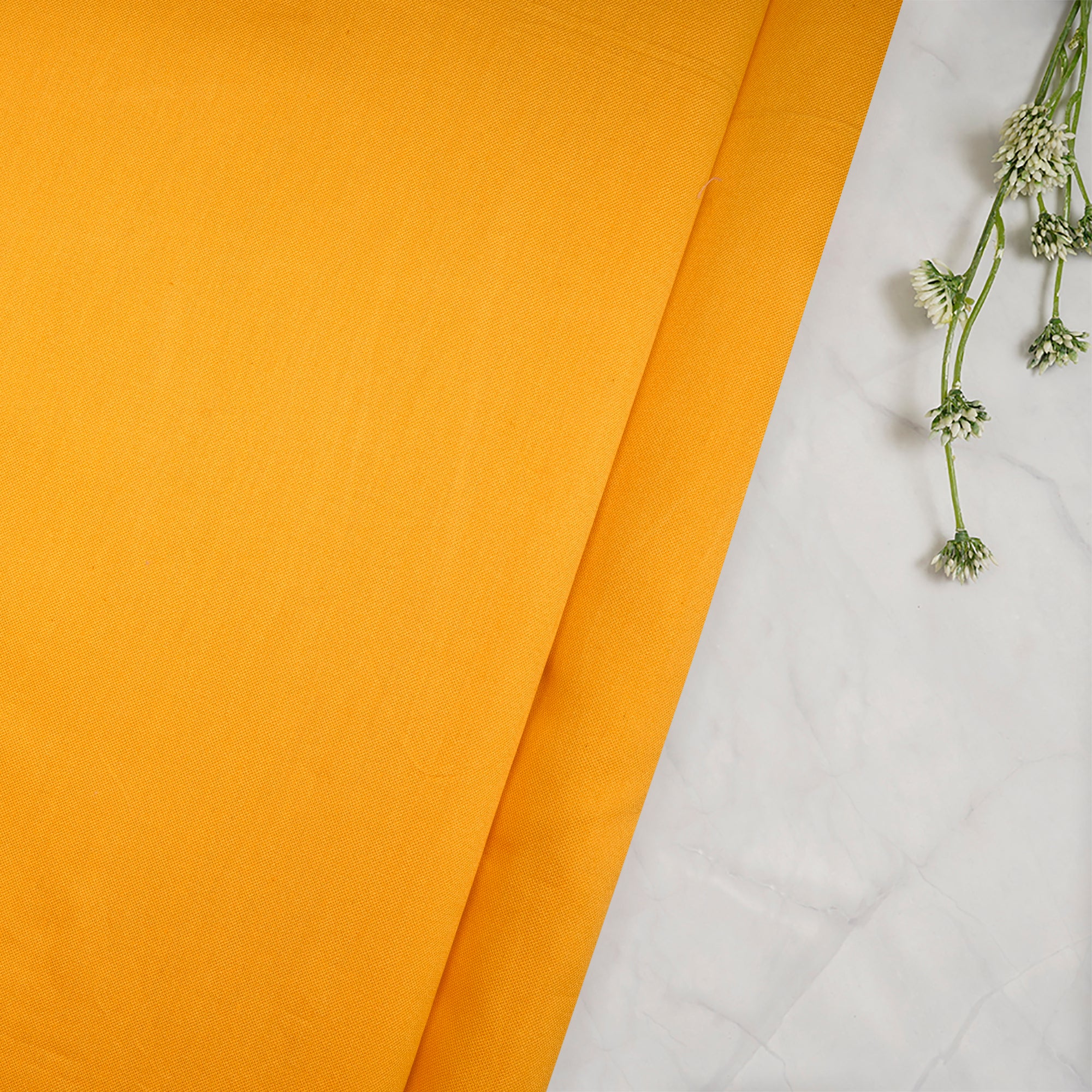 (Pre-Cut 2.00 Mtr)Yellow Cotton Silk Fabric