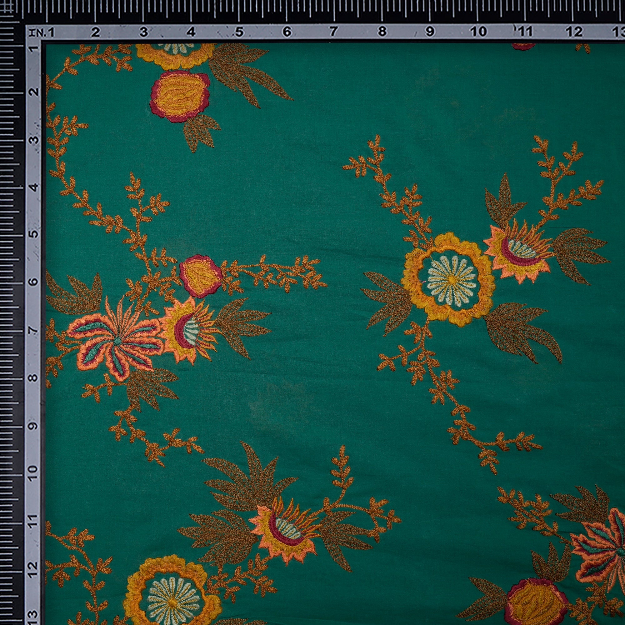 (Pre-Cut 2.50 Mtr)Green Embroidered Cotton Voile Fabric