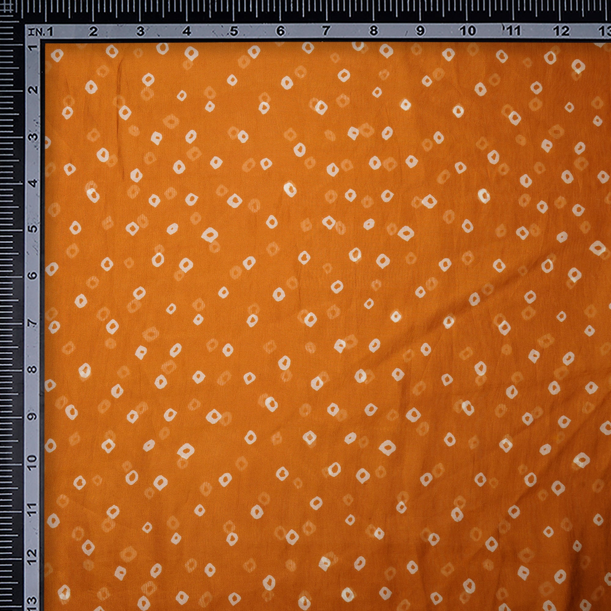 (Pre-Cut 2.00 Mtr)Dark Orange Bandhani Pattern Digital Print Italian Taffetta Silk Fabric