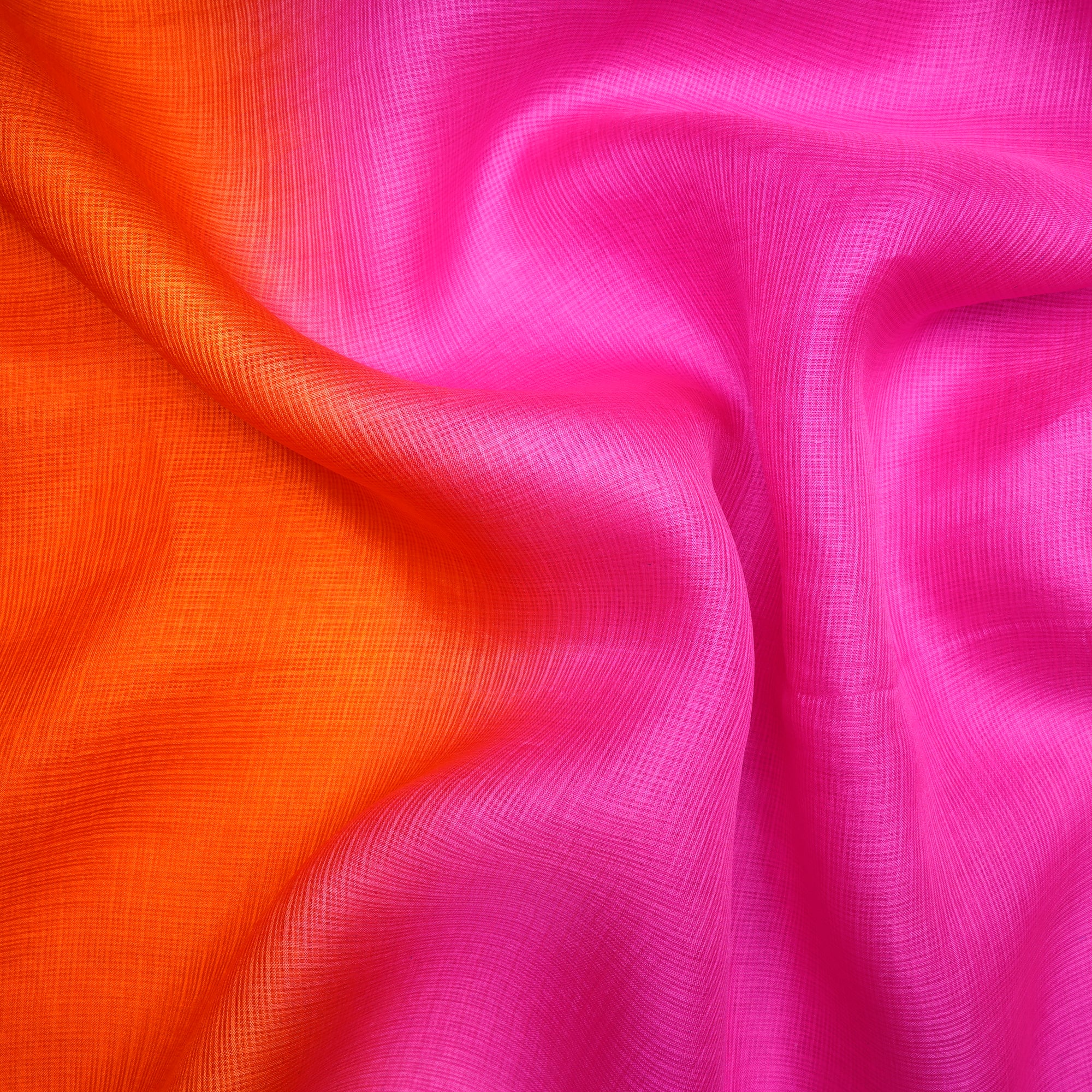 (Pre-Cut 2.60 Mtr)Orange-Pink Ombre Dyed Kota Silk Fabric