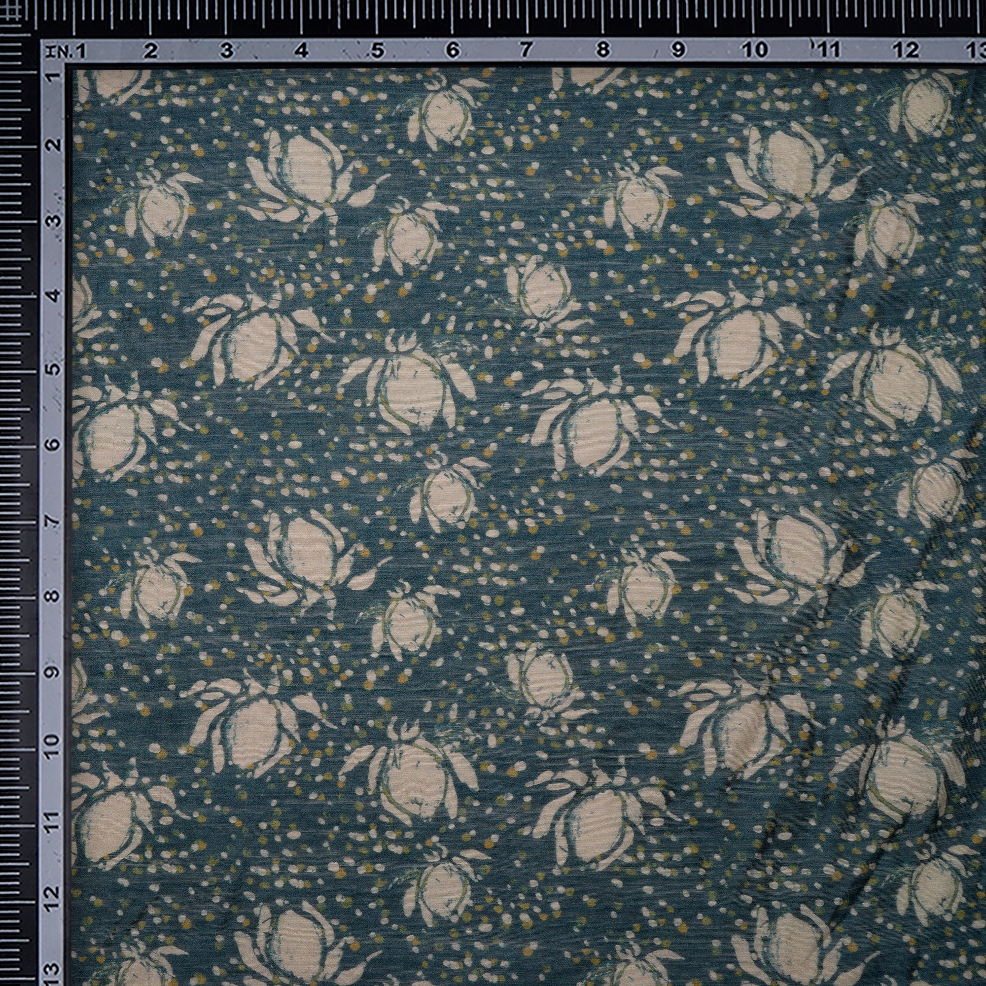 (Pre-Cut 1.30 Mtr)Blue Floral Pattern Digital Print Muga Silk Fabric