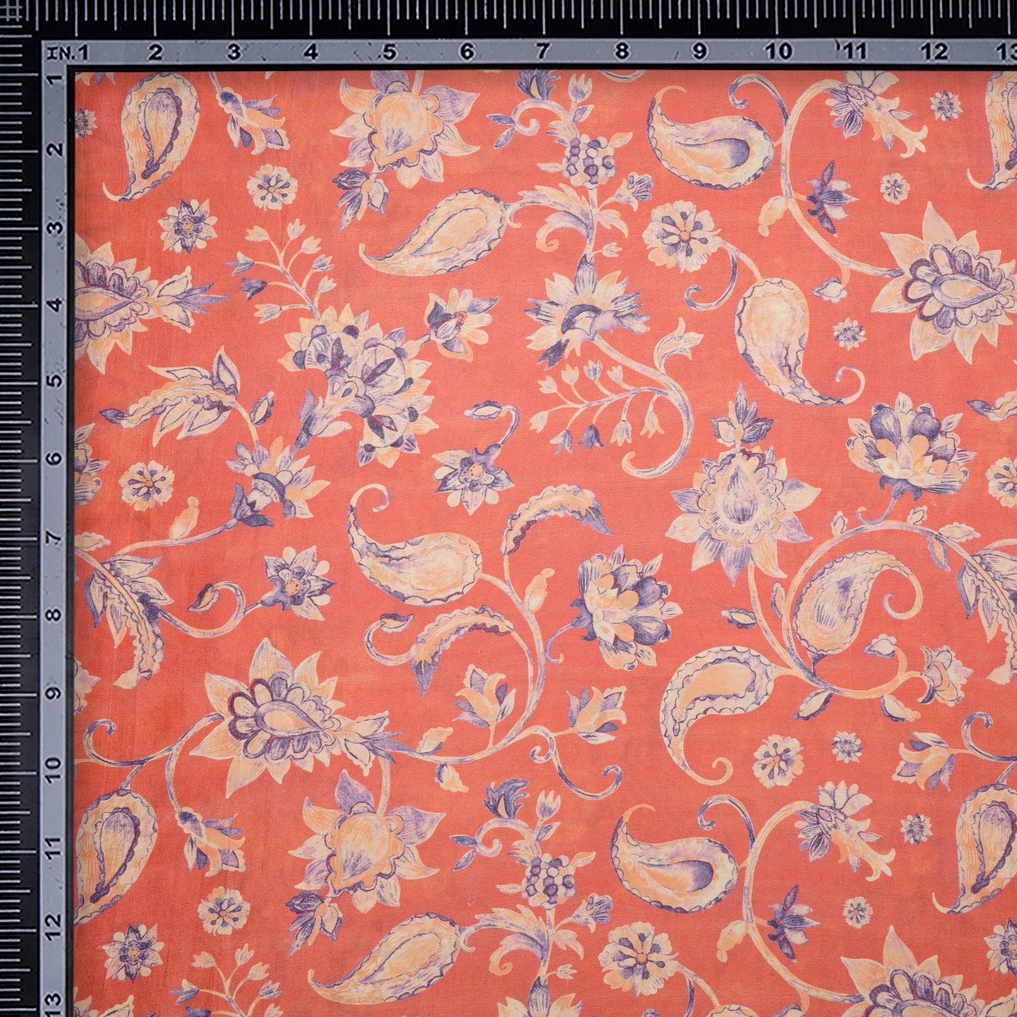 (Pre-Cut 2.35 Mtr) Peach Floral Pattern Digital Print Muslin Cotton Fabric