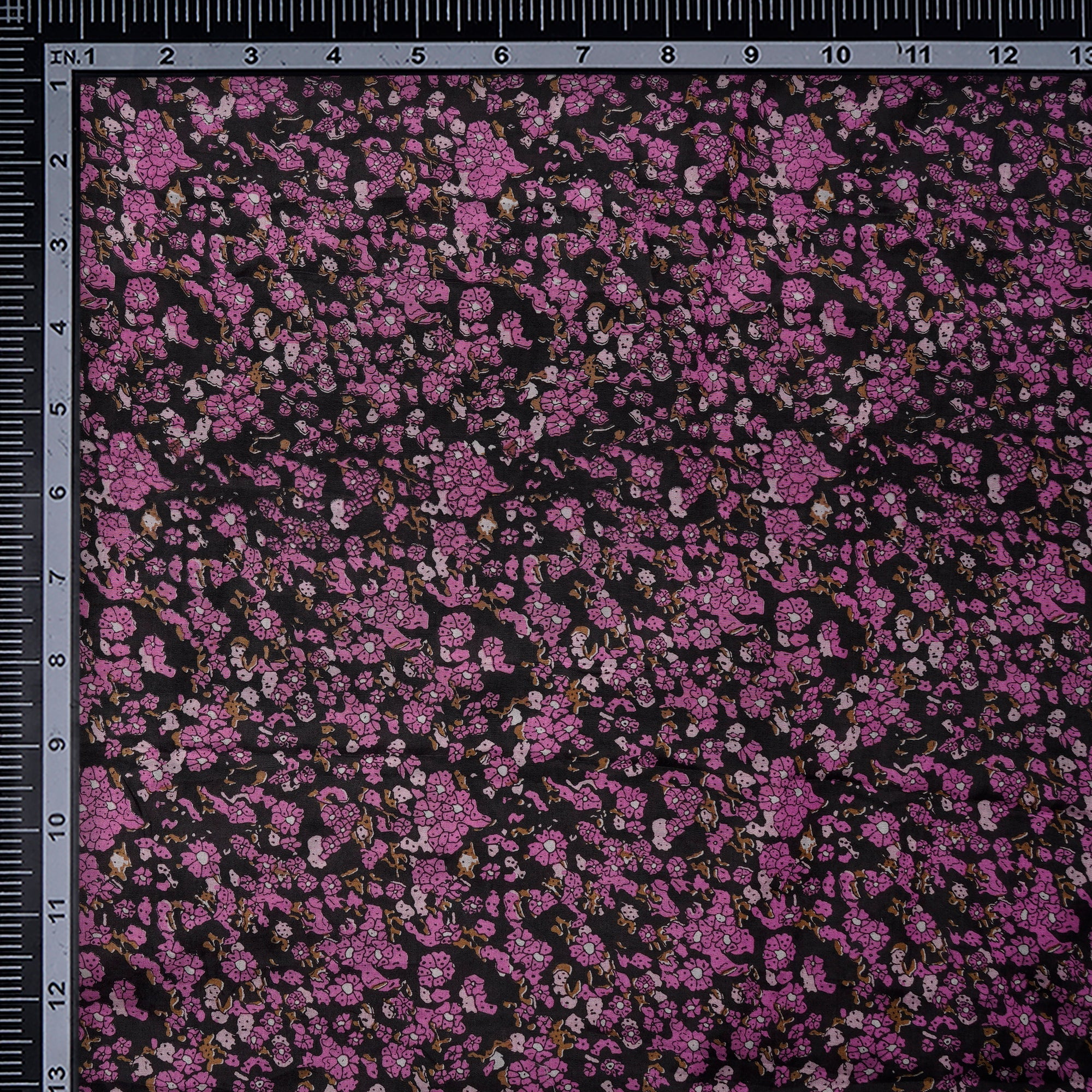 (Pre-Cut 3.30 Mtr) Black-Purple Color Printed Silk Cotton Organza Fabric