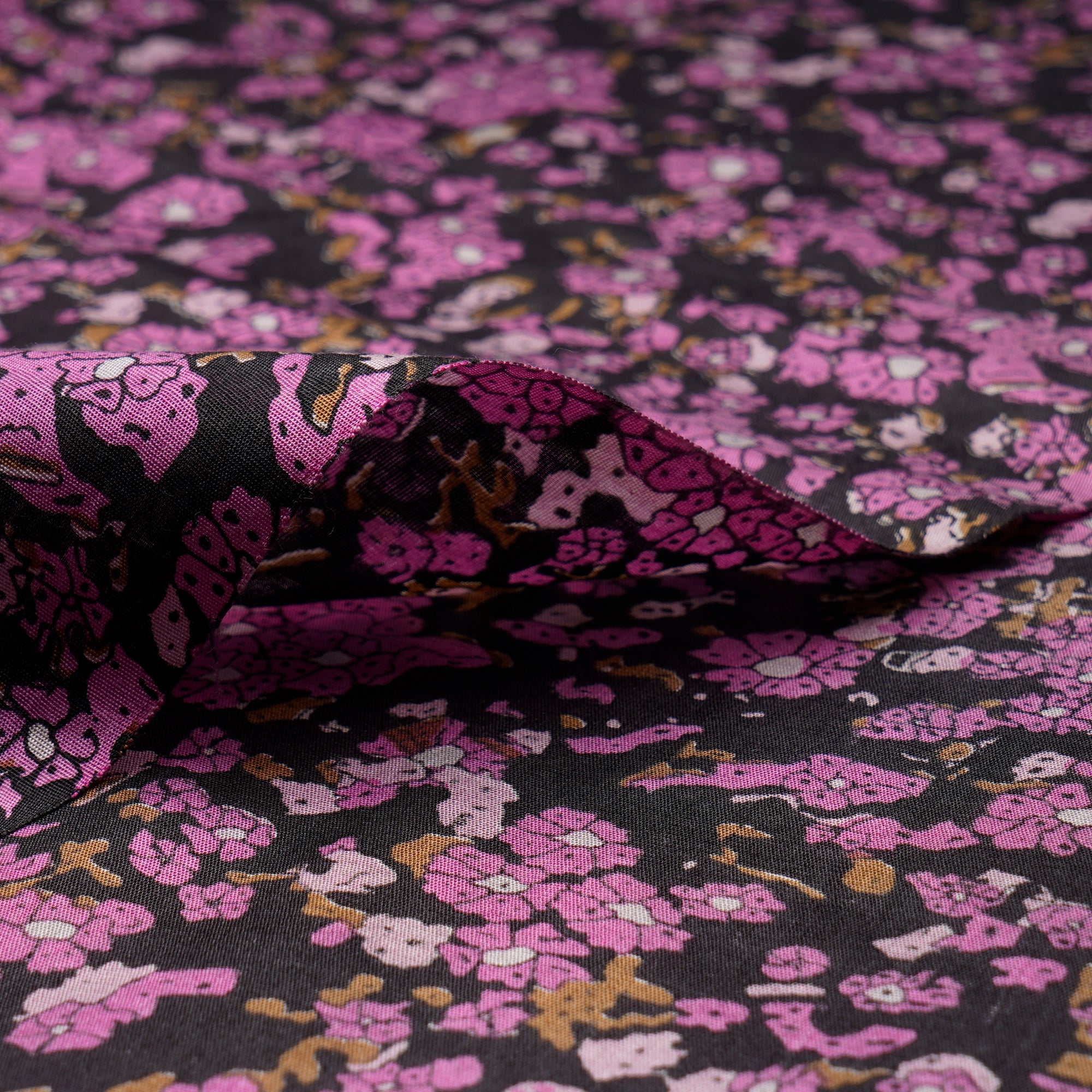 (Pre-Cut 3.30 Mtr) Black-Purple Color Printed Silk Cotton Organza Fabric