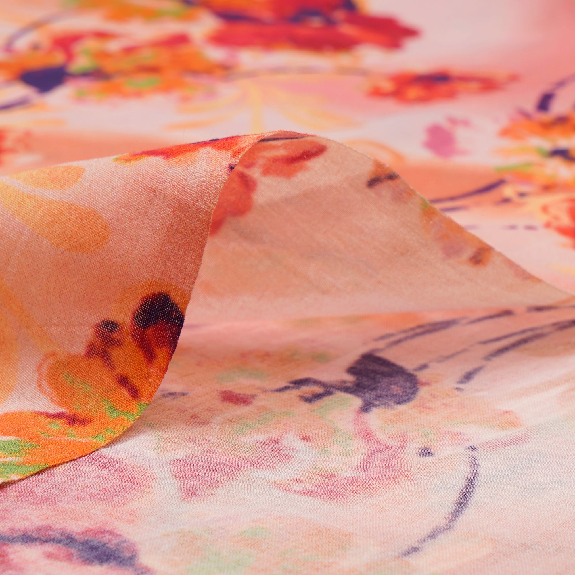 (Pre-Cut 1.50 Mtr)Multi Color Floral Pattern Digital Printed High Twist Cotton Voile Fabric