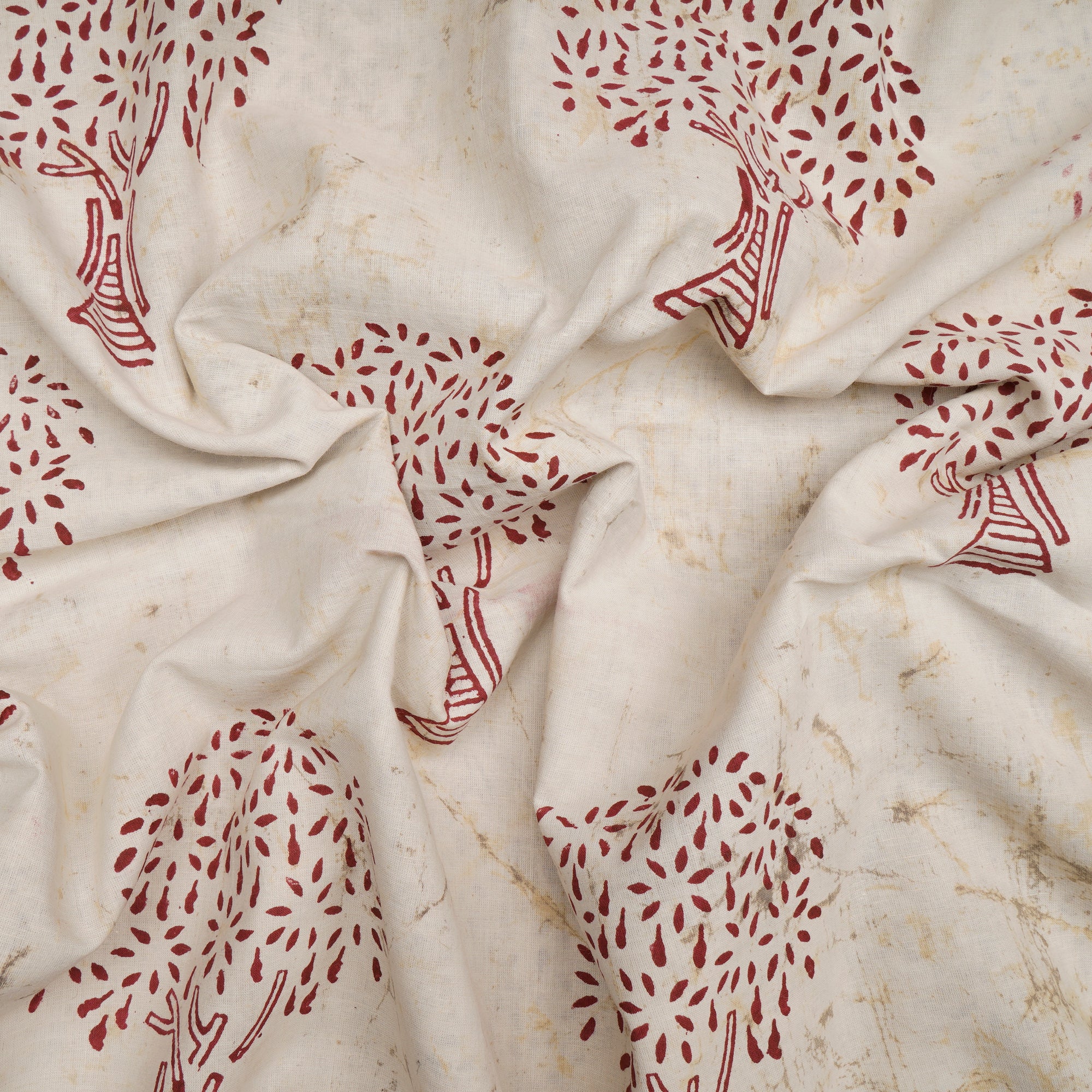 (Pre-Cut 2.60 Mtr)Cream Color Handcrafted Block Printed Cotton Fabric