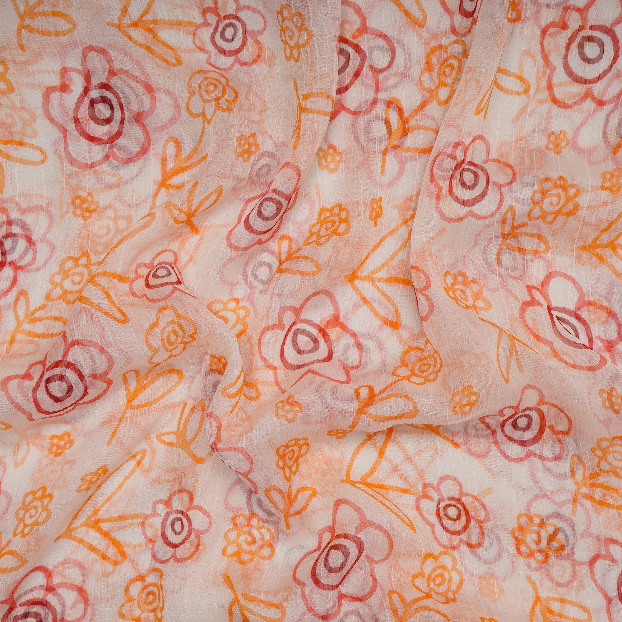 (Pre-Cut 1.50 Mtr)Multi Color Floral Pattern Screen Printed Viscose Chiffon Fabric