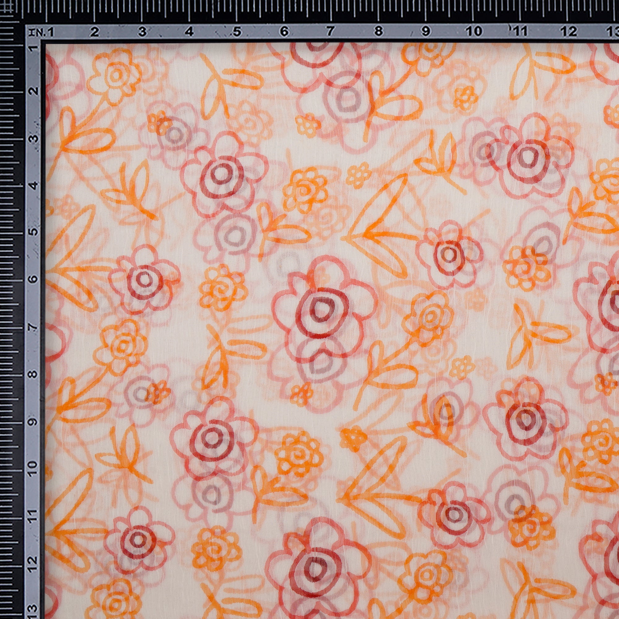 (Pre-Cut 1.50 Mtr)Multi Color Floral Pattern Screen Printed Viscose Chiffon Fabric