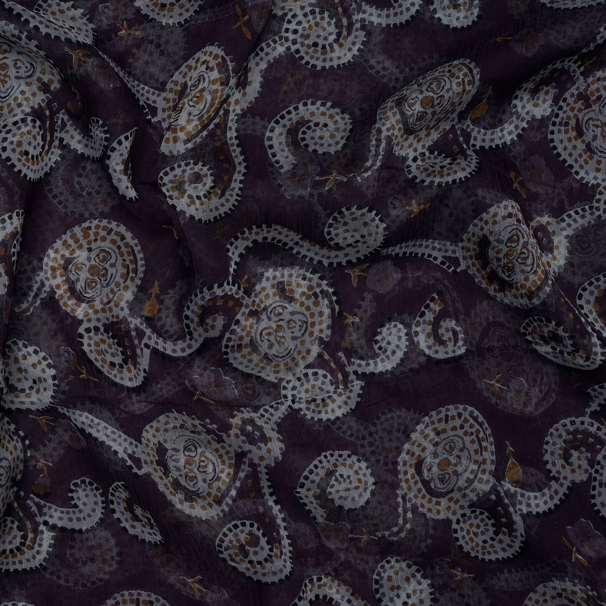 (Pre-Cut 3.40 Mtr)Mauve Floral Pattern Screen Printed Viscose Chiffon Fabric