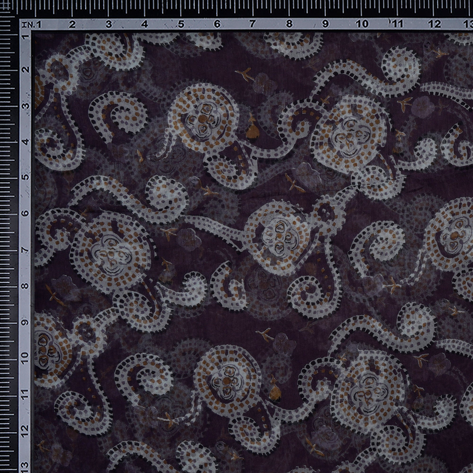 (Pre-Cut 3.40 Mtr)Mauve Floral Pattern Screen Printed Viscose Chiffon Fabric